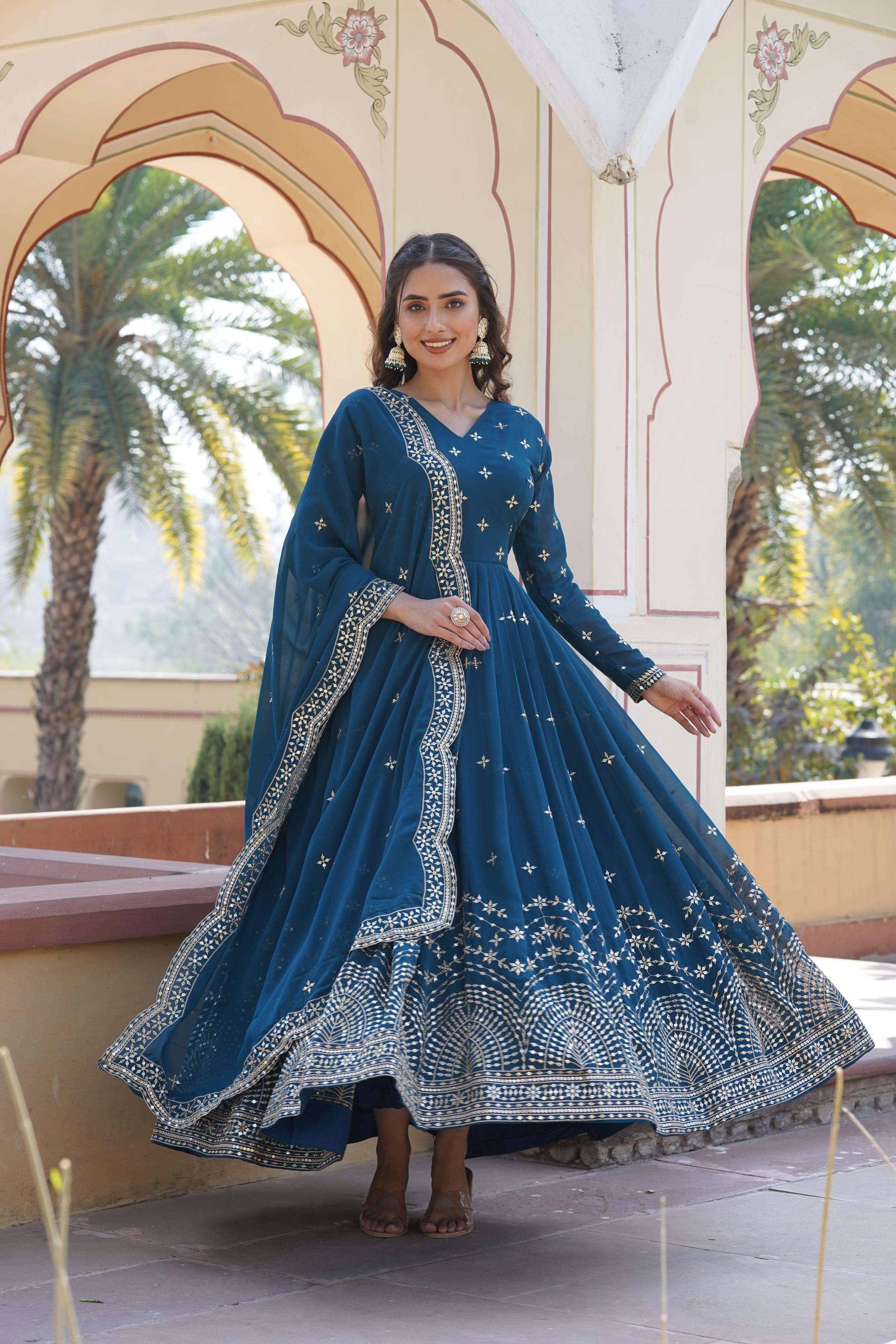 premium designer readymade gown collections gown with dupatta code ka 1084 faux georgette with zari n sequins embroidery readymade gown size m to xxl 