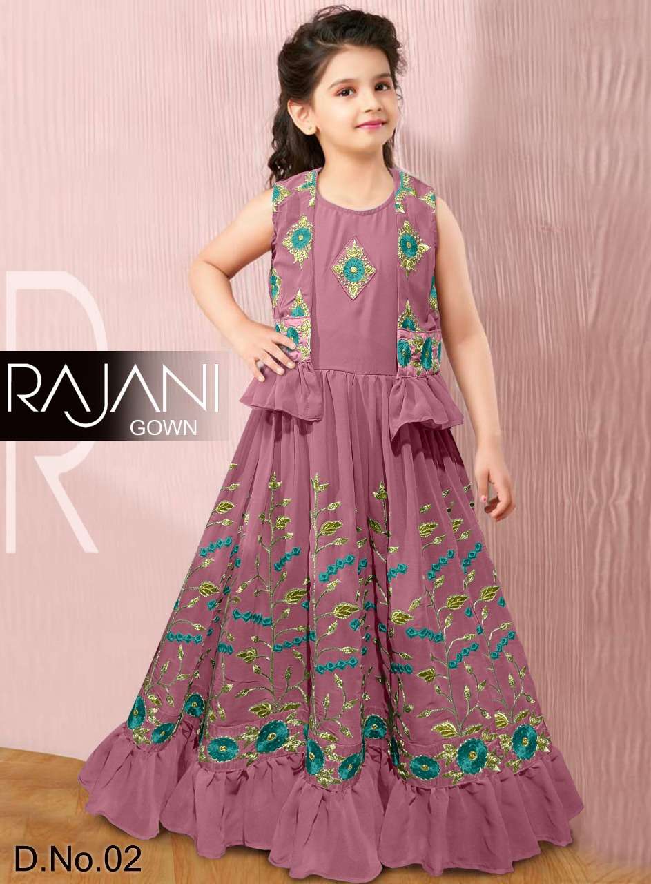 rajani gown children gown and koti  6 colour fabric georgette thread work 6 to 10 year kids wear gown designer partywear girls kids wear gown
