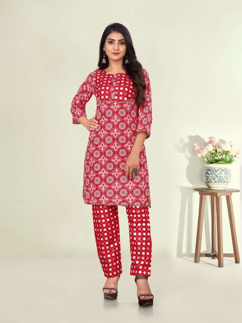 ready to wear kurti plus pant set fabric cotton print both top and bottom size l to xxl cord set readymade cord set for females 