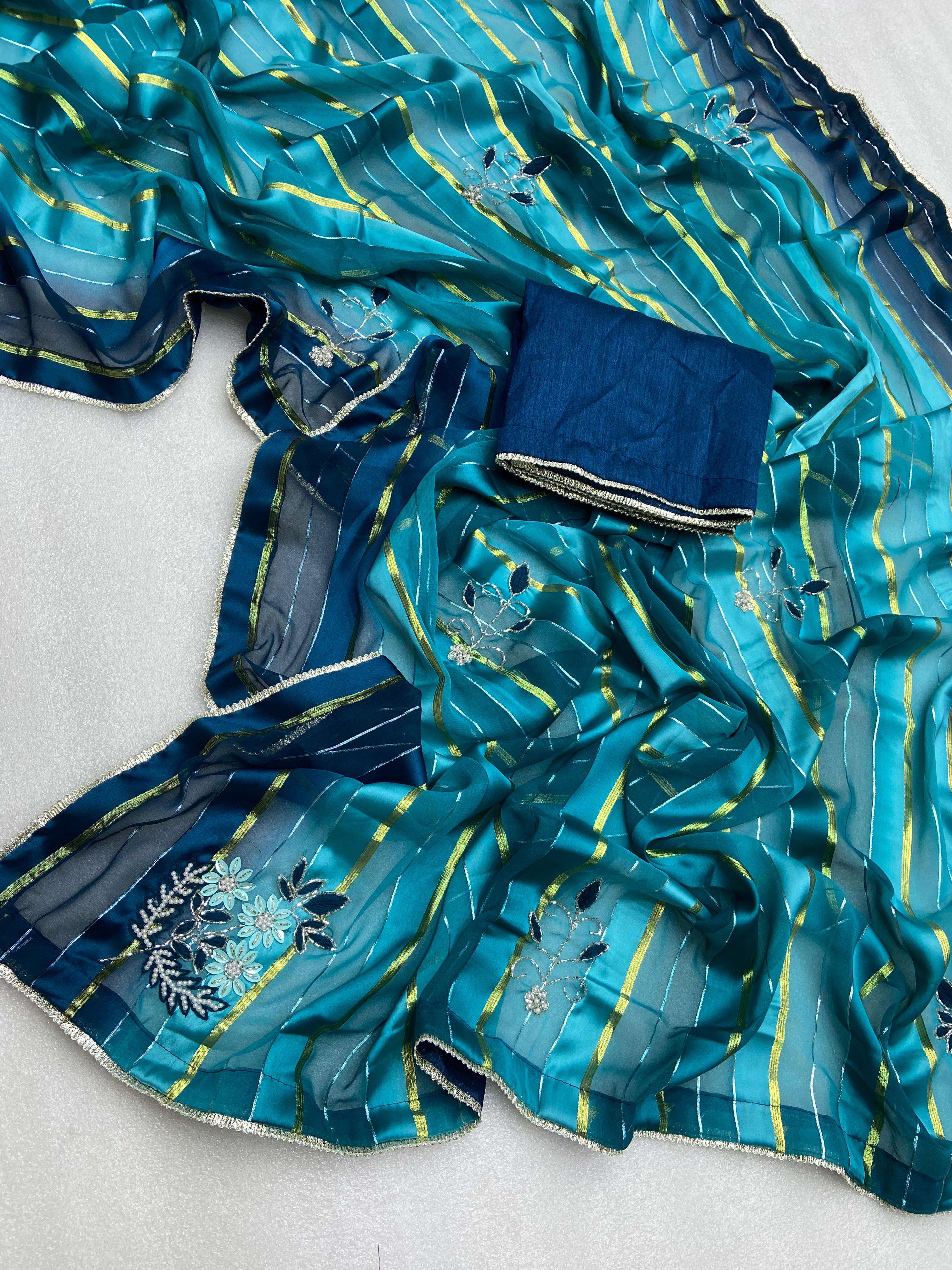 saree beautiful weightless zari saree with rich look handwork butta with lace nd handwork butti in whole saree