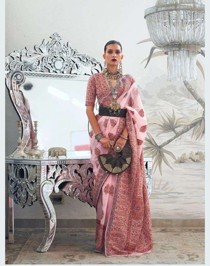 saree catlogue kqaalib silk fabric heavy kashmiri handloom weaving silk saree designer partywear handloom silk saree collection 