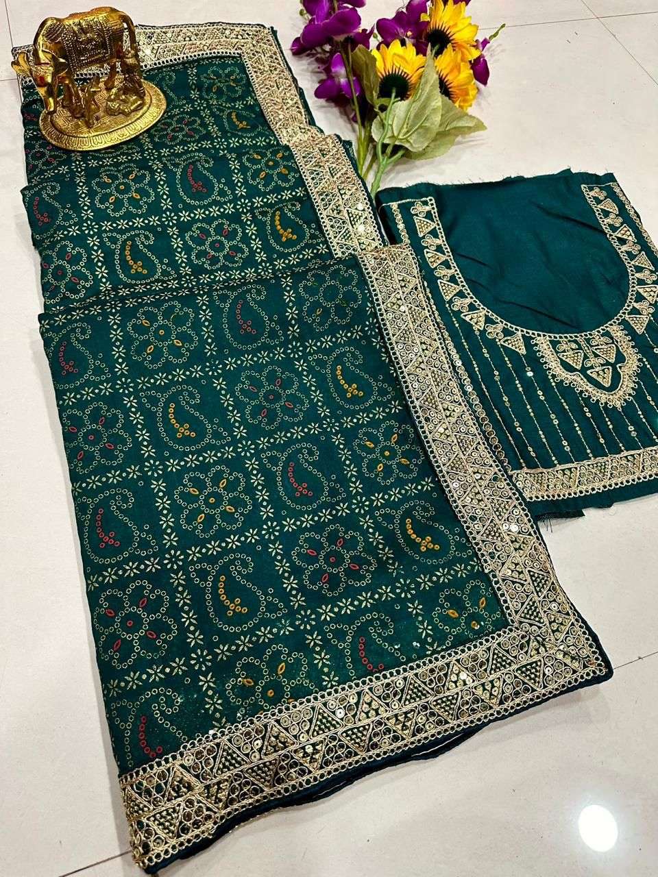saree fabric premium dola silk with excellent patola print fancy colour combinations with extraordinary concepts comes with sequence multi thread work border n blouse work partywear saree 