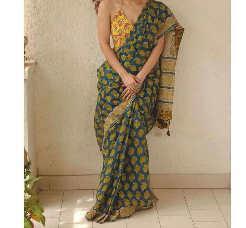 saree nothing can make a lady look more beautiful than a saree fabric kota doriya with digital print work and running designing blouse saree 