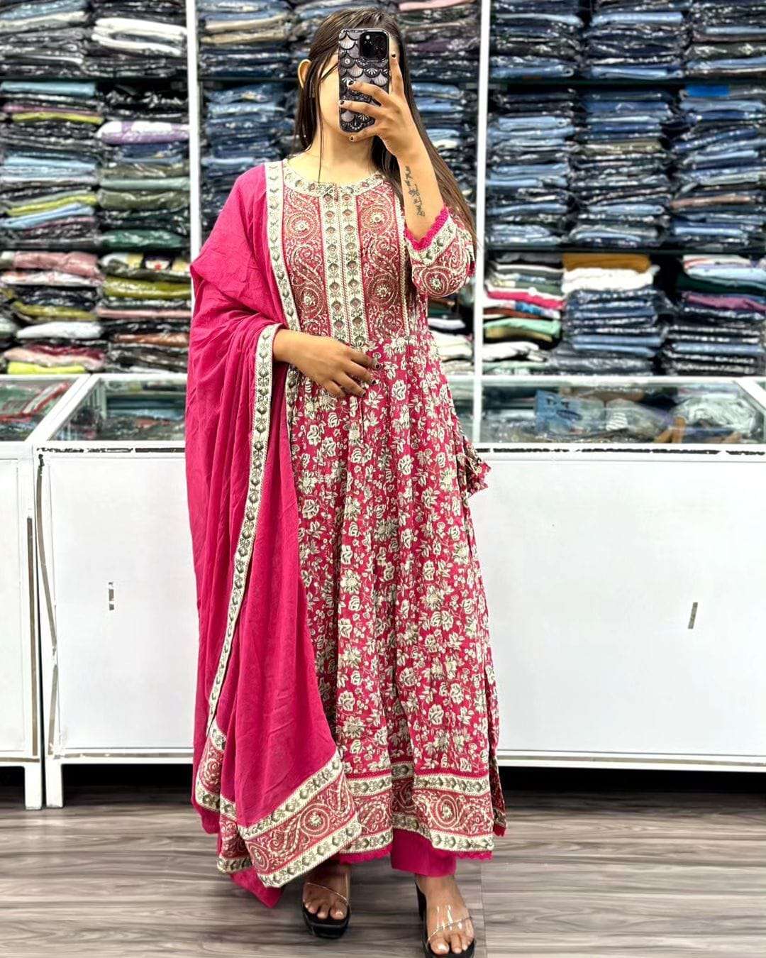 voluminous anarkali suit set rajmahel showroom piece hand work full work featuring beautiful heavy suit set which is beautifully decorated with intricate hand embroidery zari weaving and prints
