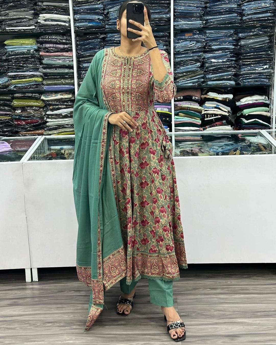voluminous anarkali suit set showroom piece hand work full work featuring beautiful heavy suit set which is beautifully decorated with intricate hand embroidery zari weaving and prints 2