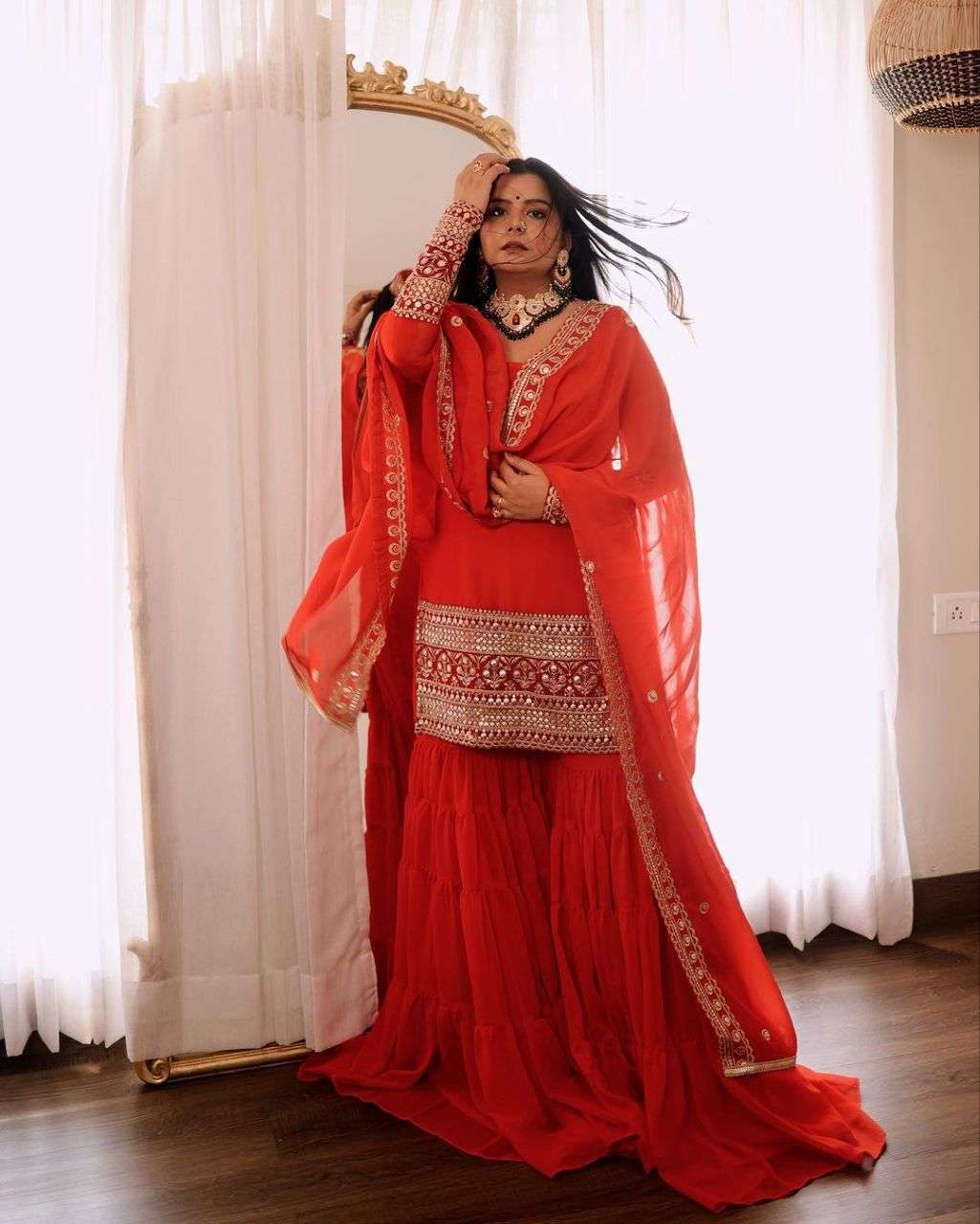 940 red scarlet sharara if you are looking for an outfit to be worn during a festival or to a wedding and celebrations with your loved ones, then our georgette sharara set