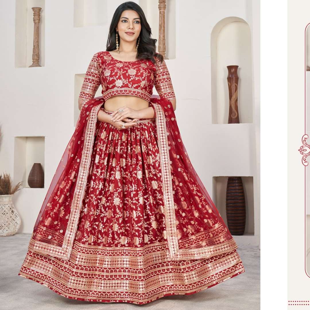 aawiya this wedding season we have brought for you a special jacquard sequins zari embroidered lehenga n blouse and a lovely dupatta catalogue aalisha vol 1 lehenga 