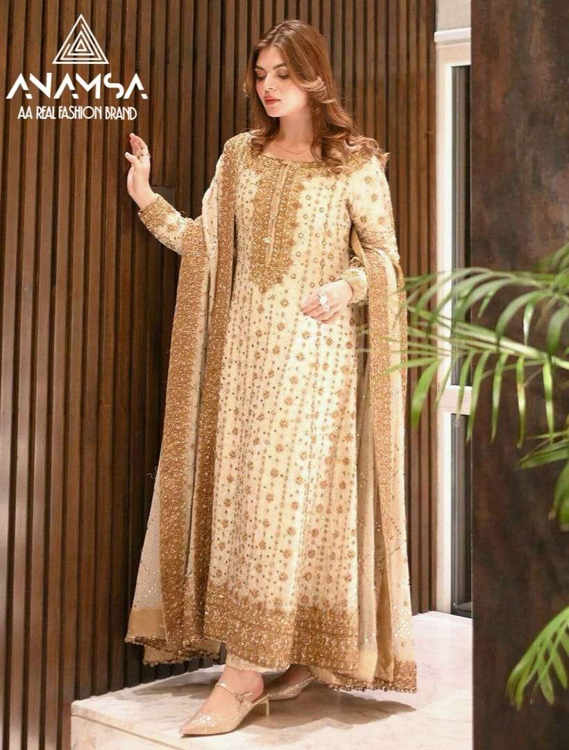 anamsa 7773 semi stitched anamsa 443 details heavy pure fox georgette with heavy embroidered very beautiful design and sequence work high quality material very beautiful semi stitched outfit