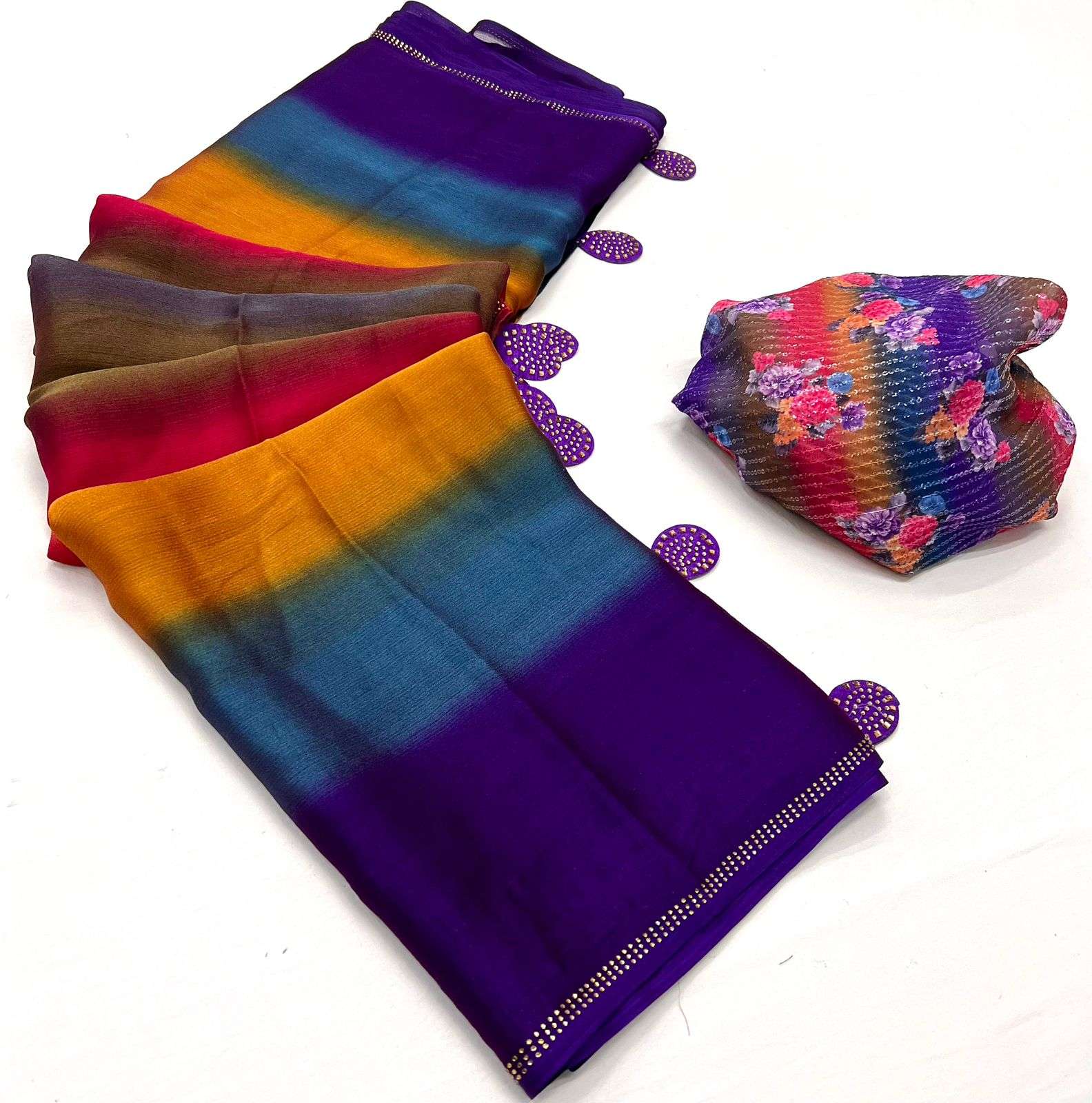 brand sr brand catlogue aruna ath fabric 3d velvet siffon saree with diamonds on border and printed saree with digital print sequence blouse saree partywear 