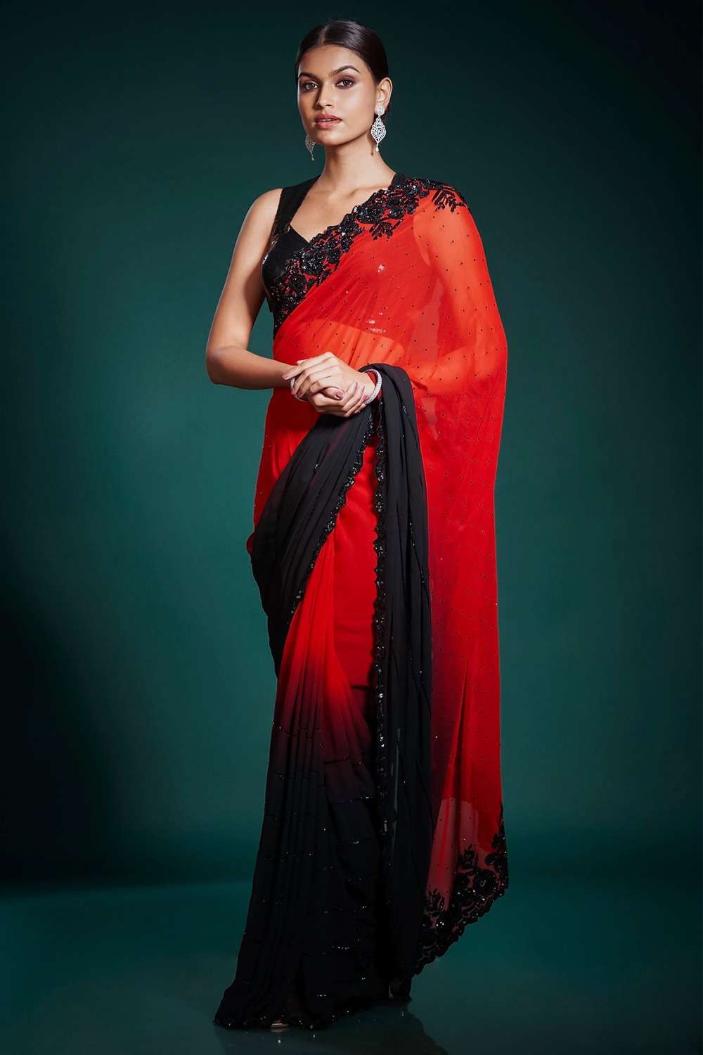 designer partywear red saree Saree Detail Saree Fabric Georgette Peding Saree Work Heavy Embroidery CPallu Sequins Work Saree 