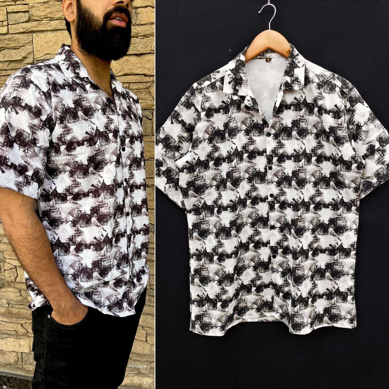 mens shirts pushpa raj over size look printed shirt for regular and vacation fabric pop corn textured print size m to xl