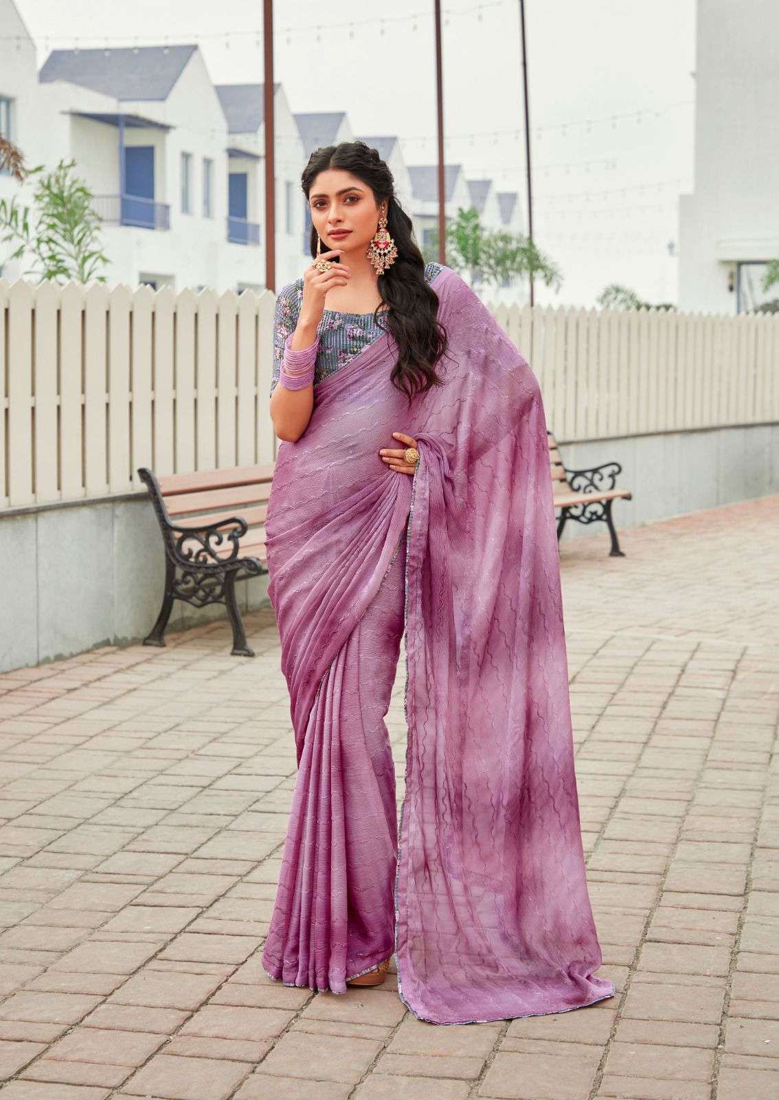 saree original not copy catlogue olivia fabric 3d shaded chiffon fabric with sequence embroidery work in body and digital sequence embroidery work blouse saree 