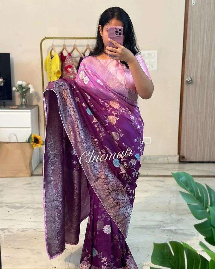 saree pure soft khadi georgette silk saree with rich zari wooven pallu pairs with fancy tassels having heavy wooven border with all over zari weaving in full saree with running blouse