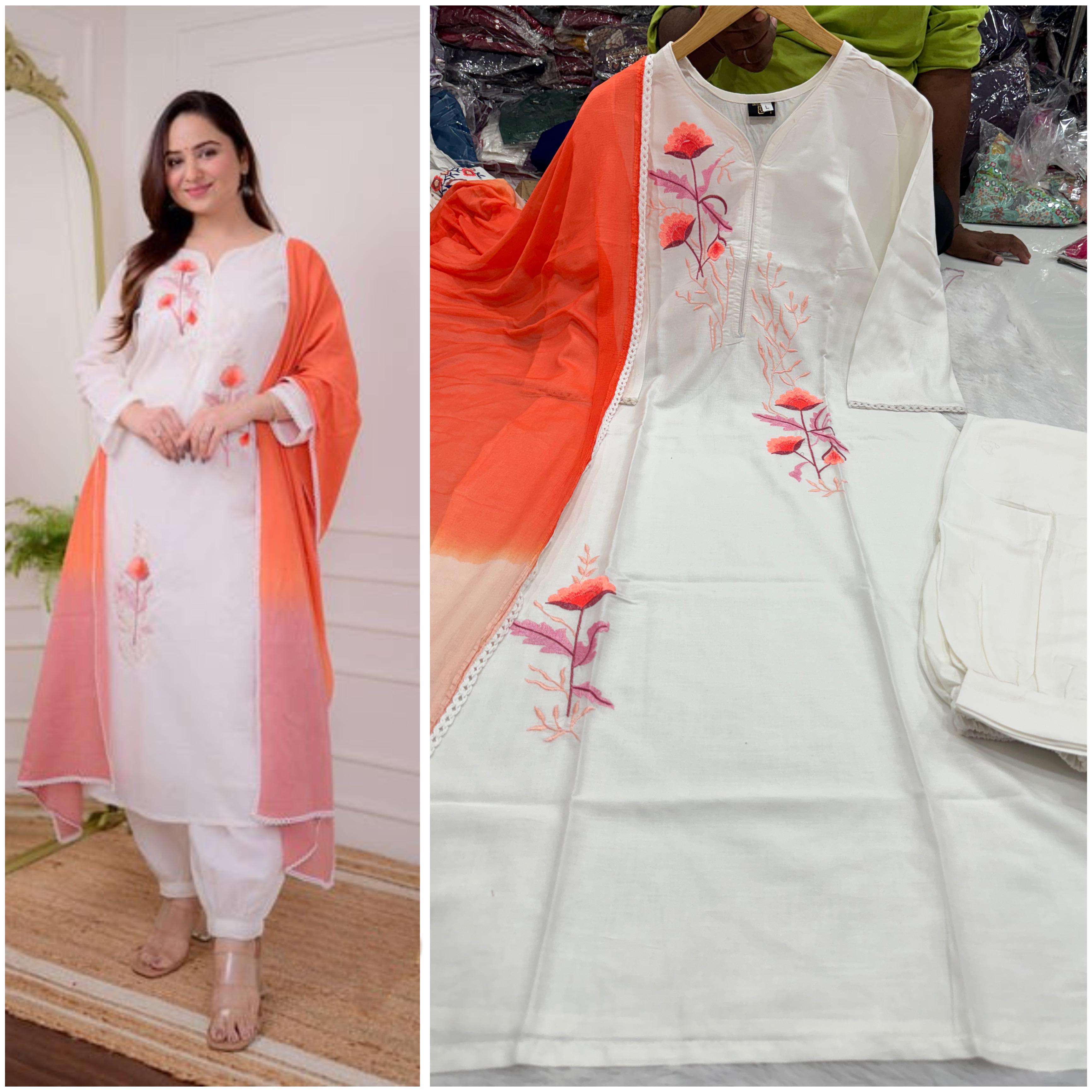 summer season special catalogue ipl fabric details top pure rayon cotton with embroidery in front bottom pure rayon cotton with afghani pant dupatta chiffon shaded dupatta with lace 
