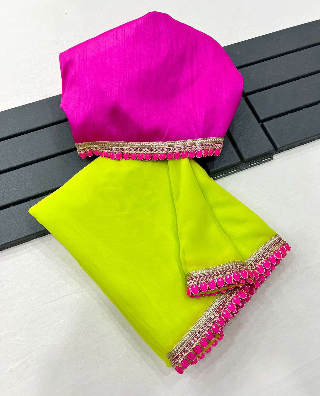 catalogue navratra saree foxx georgette fabric with beautiful dark colour matching and embroidery heavy coding sequence bordar with heavy fancy latkan in pallu and contract banglori silk blouse