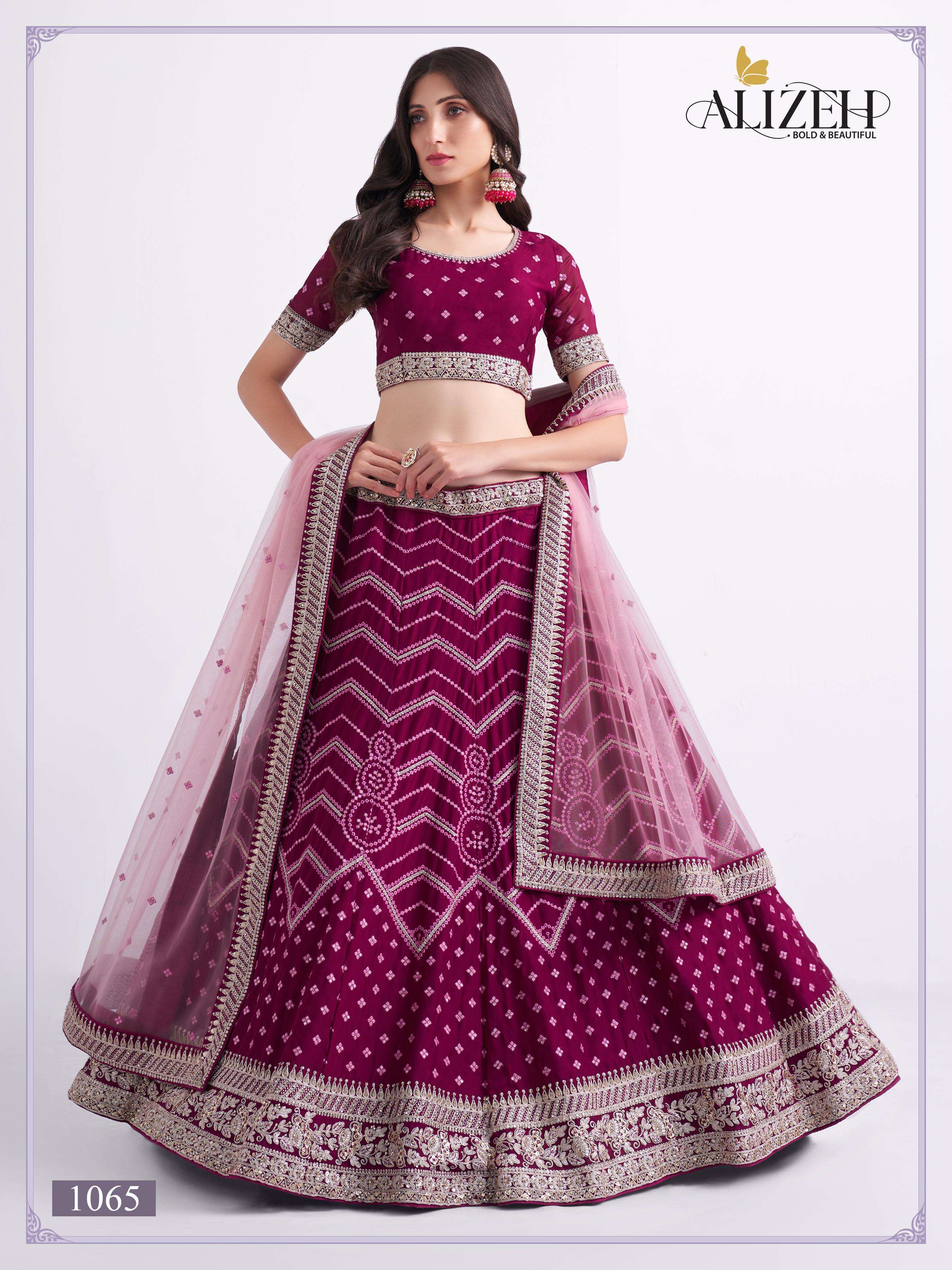 designer partywear heavy bridal lehenga alizeh bridal heritage premium 1065 fabric blouse n lehenga silky georgette dupatta butterfly net