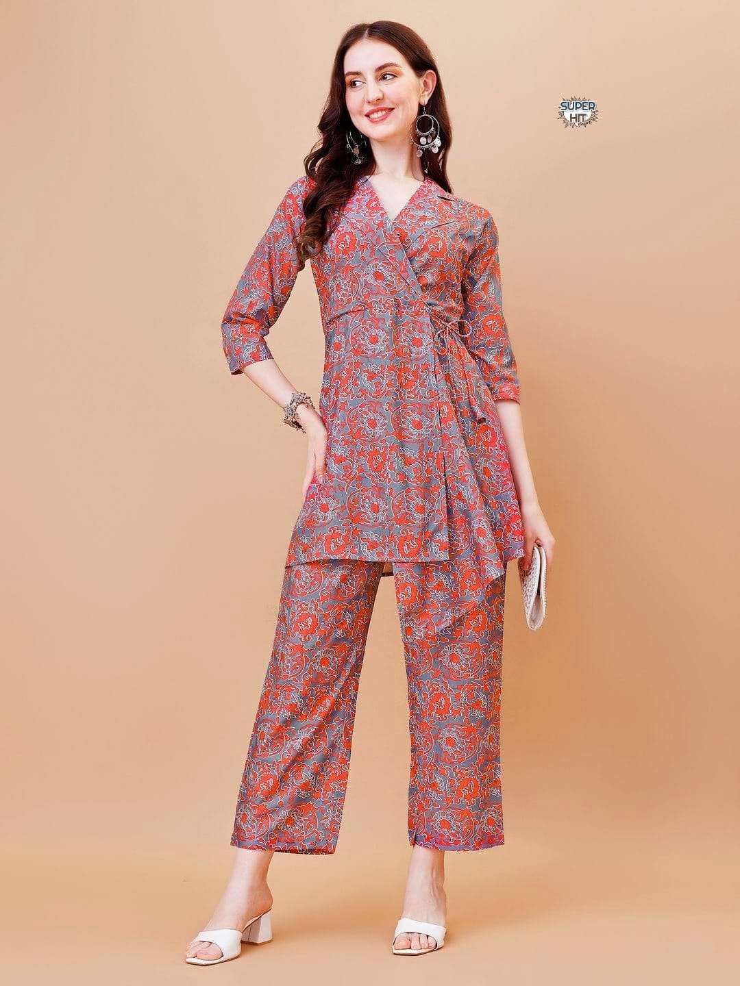festival special cord set collection cord set suit which is beautifully decorated  it is paired with matching pants printed top and plazzo cord set