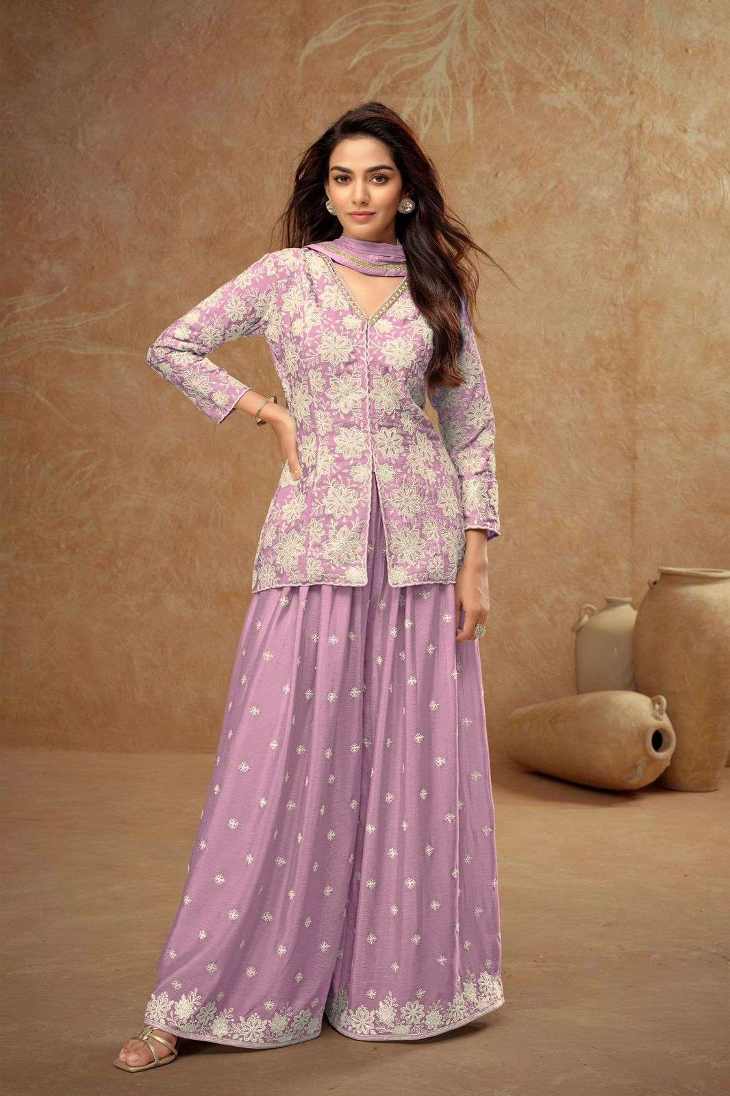 gulkarya designer catalogue firdous series 7511a to 7511d Real Chinon designer partywear shorttop with plazo pant indowestern dresses 