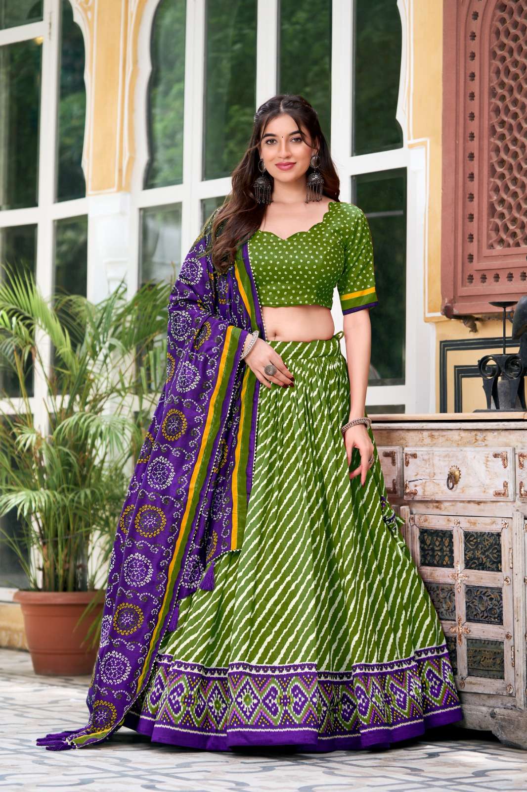 lehenga embrace cultural grandeur with our elegant leheriya print tussar silk lehenga choli patola print border and an exquisite bandhani print dupatta catalogue aadvika lnb1224