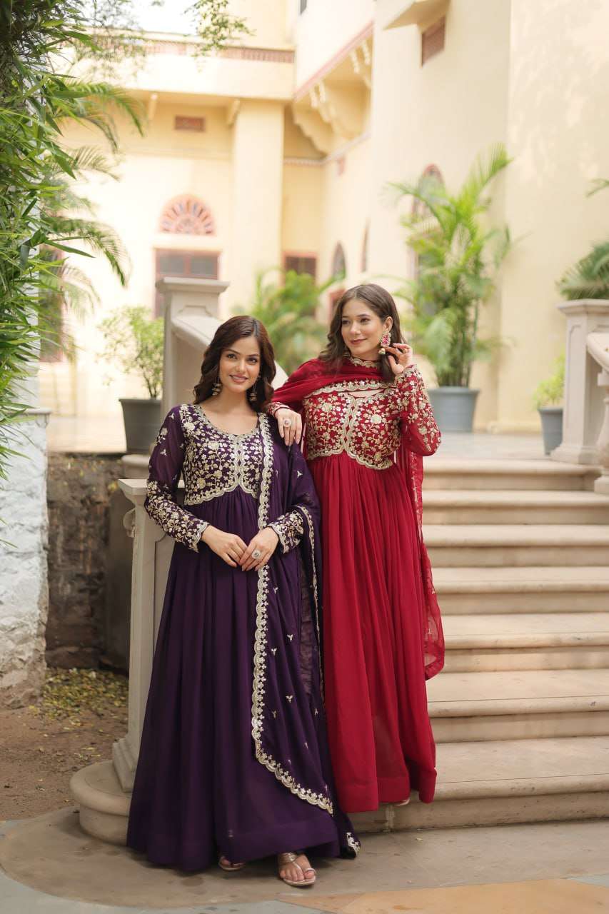 readymade gown collections code lw 9195 gownlove faux blooming gown with sequins multi embroidered work it looks graceful for women it designed to flatter all body types gowns