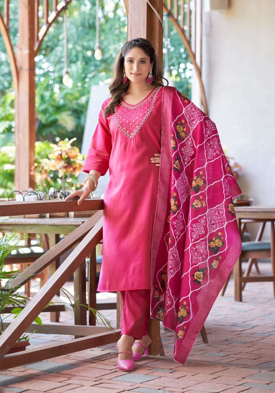 readymade suit vaniska colourpix catalogue name fitoor  pattern straight kurti with pant n dupatta fabrics roman simar kurtie with cotton mal inner pure heavy hand work