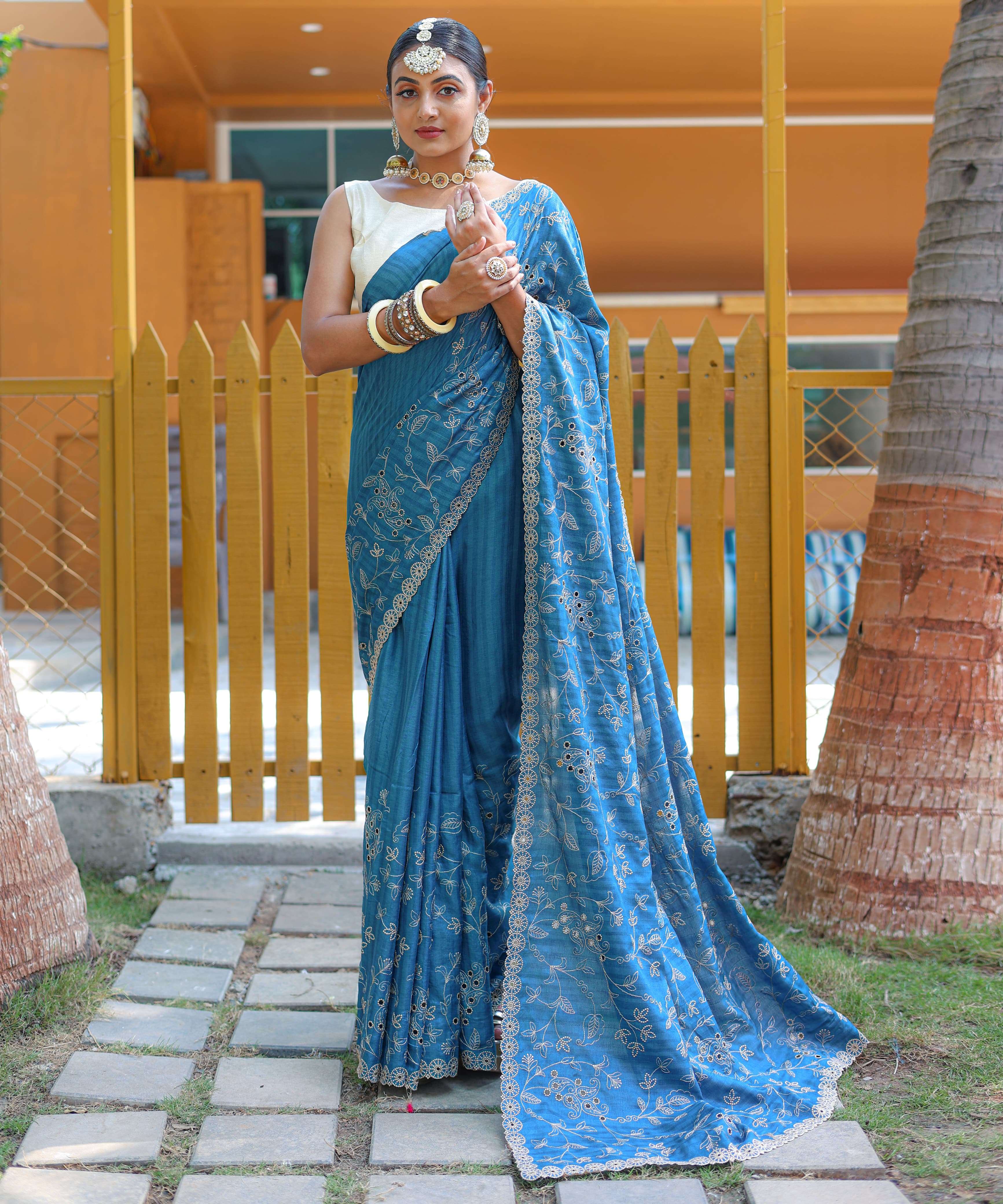 saree catalogue aaisha pure soft silk saree with beautiful thread handwork with elegant floral design with cutwork border and elegant design all over saree