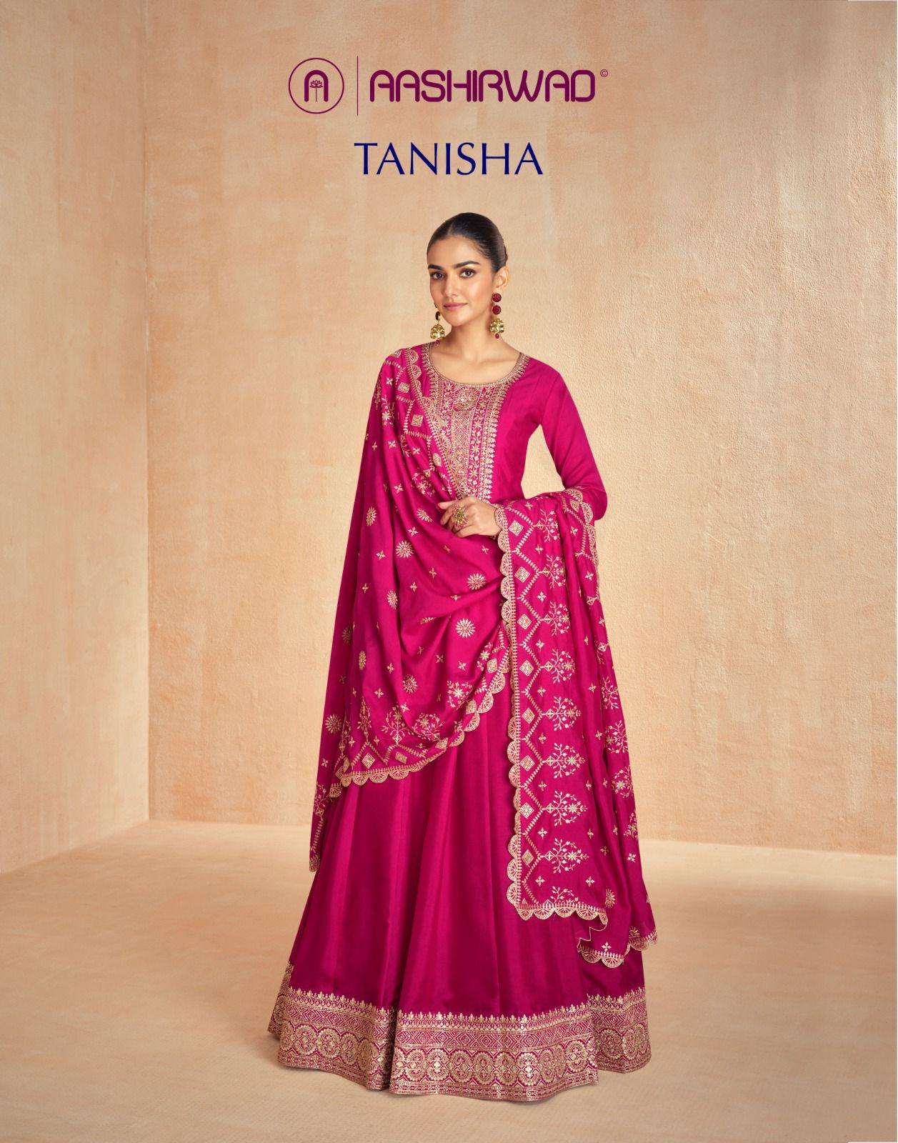 aashirwad creation present new free size stitch collection xl size catalogue tanisha 10099 series top premium silk free size stitch  duptta premium silk dresses