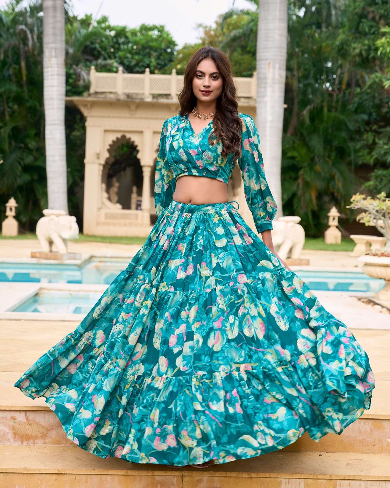 coord set collection georgette chex floral print coord set was the epitome of effortless elegance making her feel confident and beautiful catalogue varsha nnk1135 