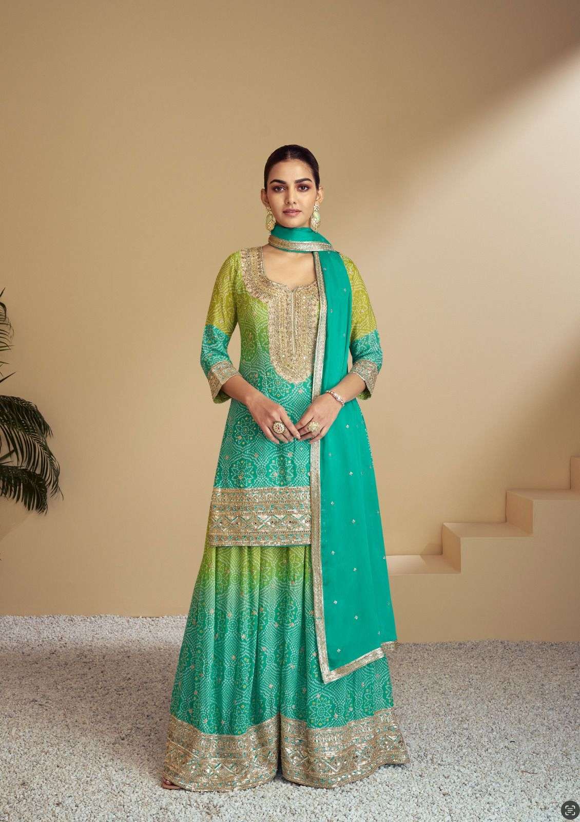 gulkarya designer catalogue florence series 7483 to 7485 fabric detail top real digital chinon dupatta real chinon n soft net plazoo  real digital chinon readymade dresses