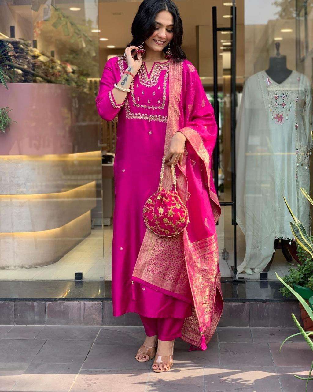 new beautiful heavy fully stitchied suit set brand showroom piece cording hevay full work heavy suit set which is beautifully decorated with intricate hand embroidery zari weaving 2