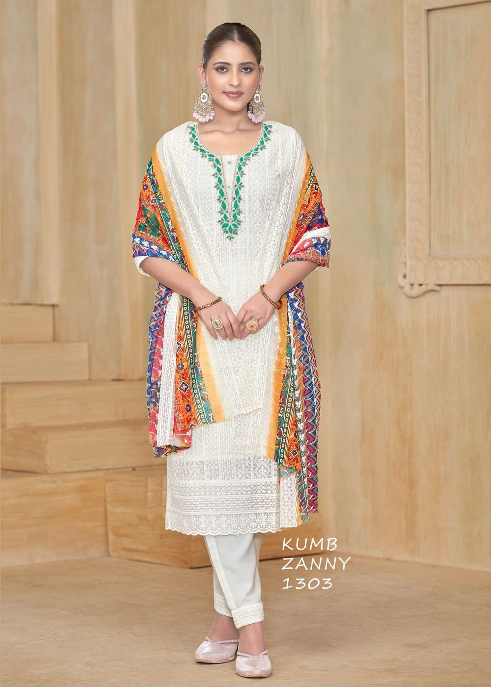  readymade dresses matching style and class with luxury catalogue name kumb zanny heavy shiffli  stich suit heavy georgette shiffli work with hand work neck readymade dresses 
