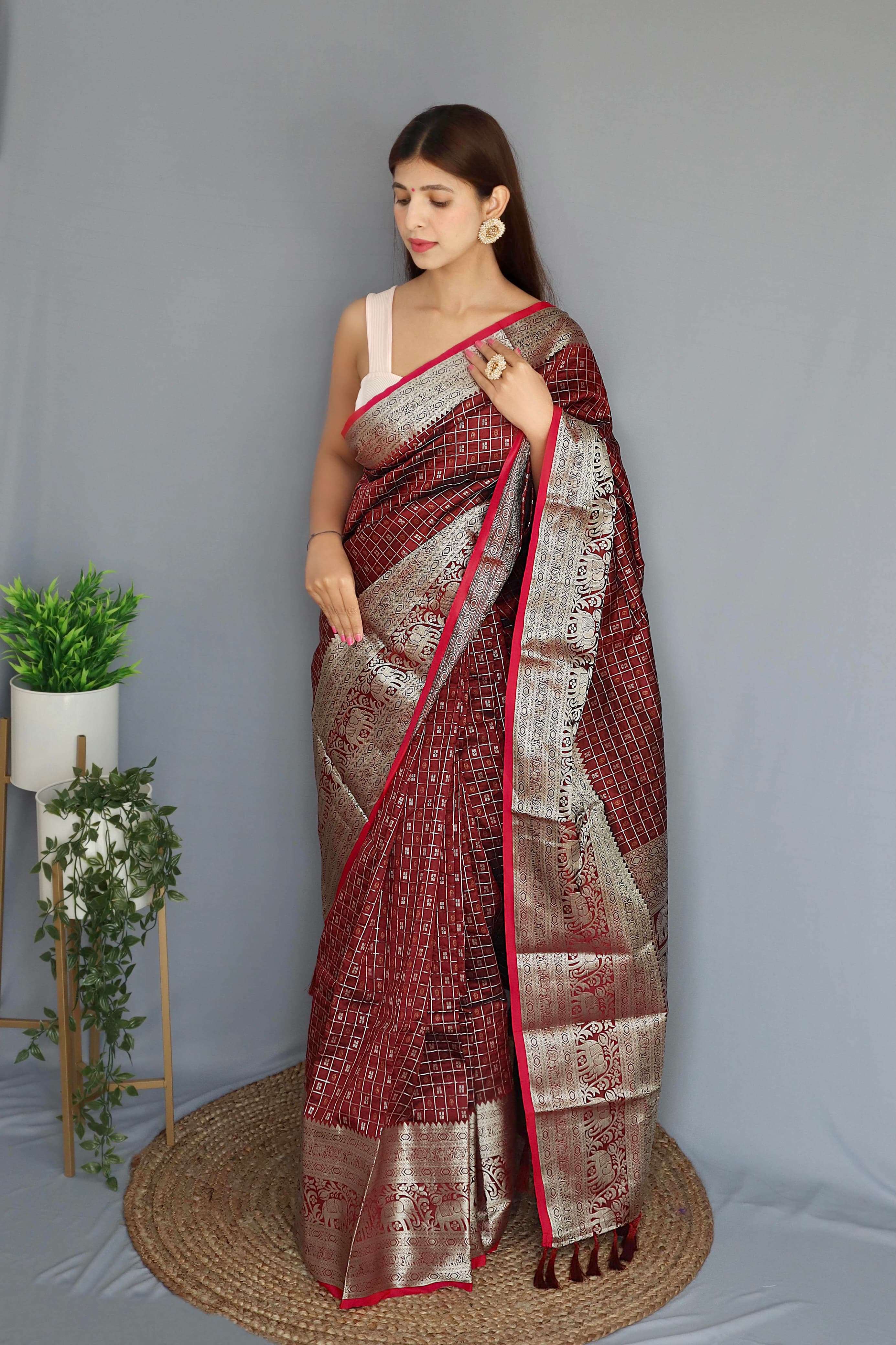 saree is one of the most well planned and graceful costume of unstitched length of fabric draped round the body of indian women presenting all new khicha checks saree 