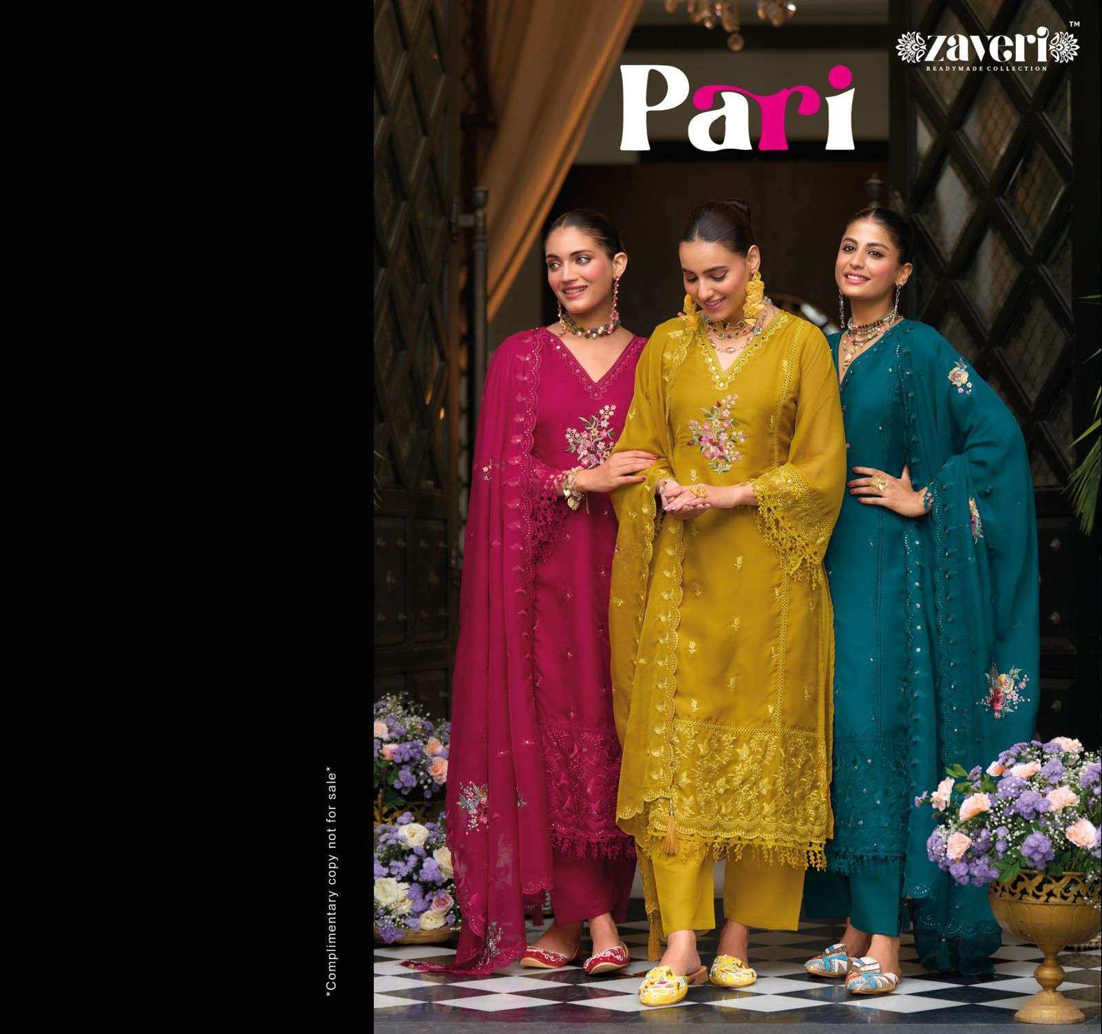 zaveri catalogue pari series 1383 to 1386 top soft blooming organza emboidery n khatali work with gpu lace duppta soft  blooming organza with embroidery