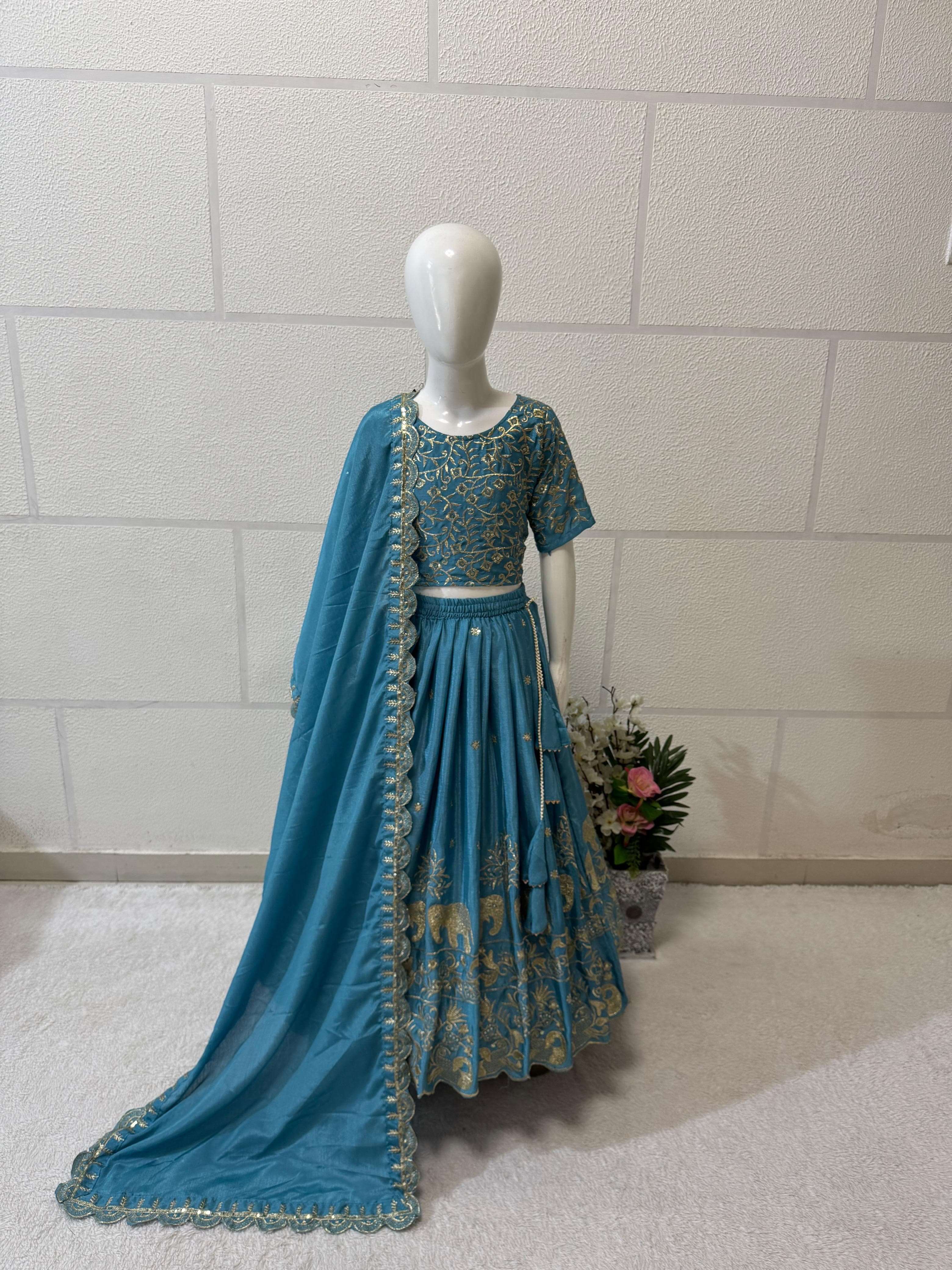 1 year to 15 year girls kids wear lehenga  trending sequence embroidery with beautiful work stitched lahenga blouse with dupatta for festive season catalogue green well partywear lehenga 