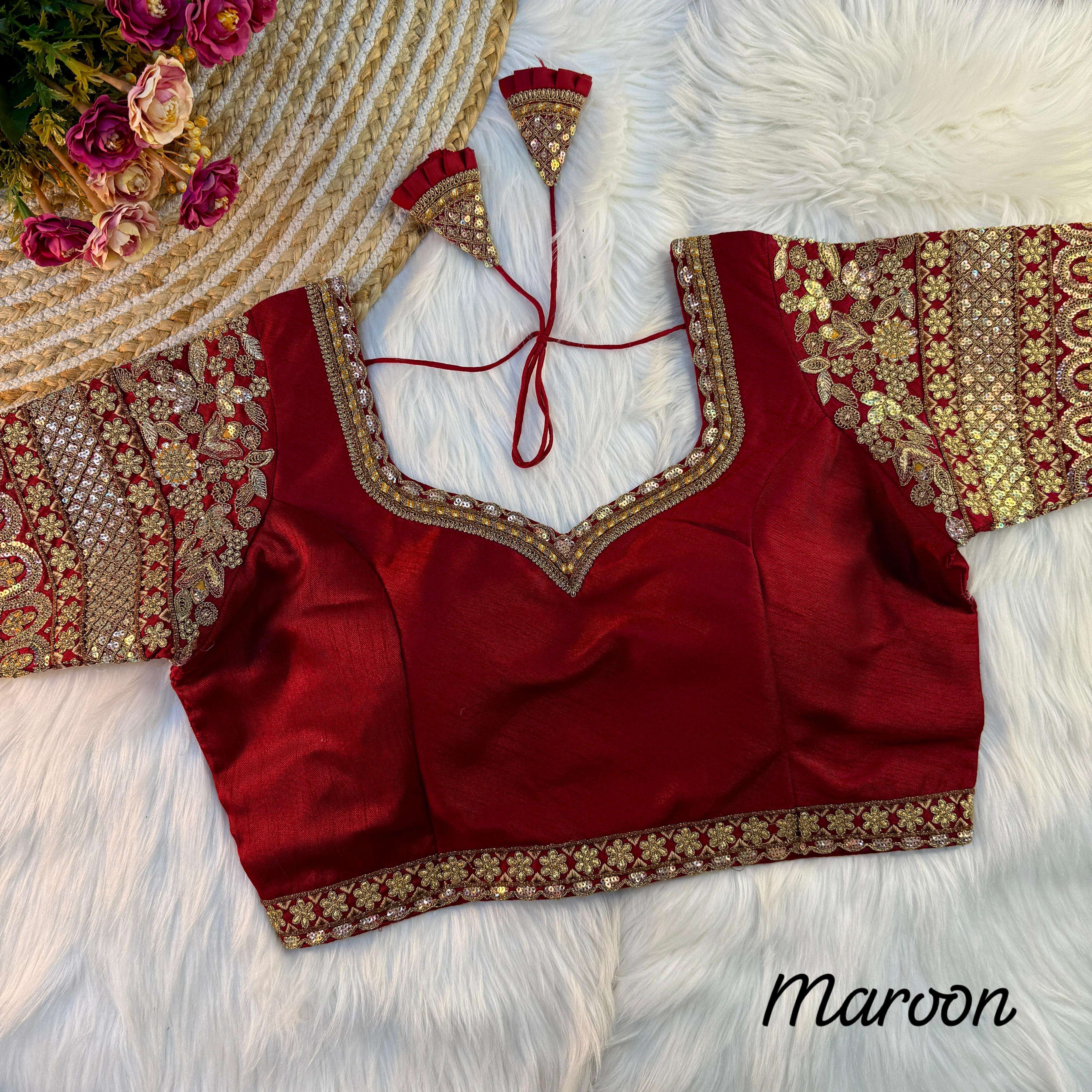 beautiful heavy sleeves codding thread work bridal blouse heavy codding embroidery plus thread n sequence work fabric heavy pure soft italian silk with tricot fuising