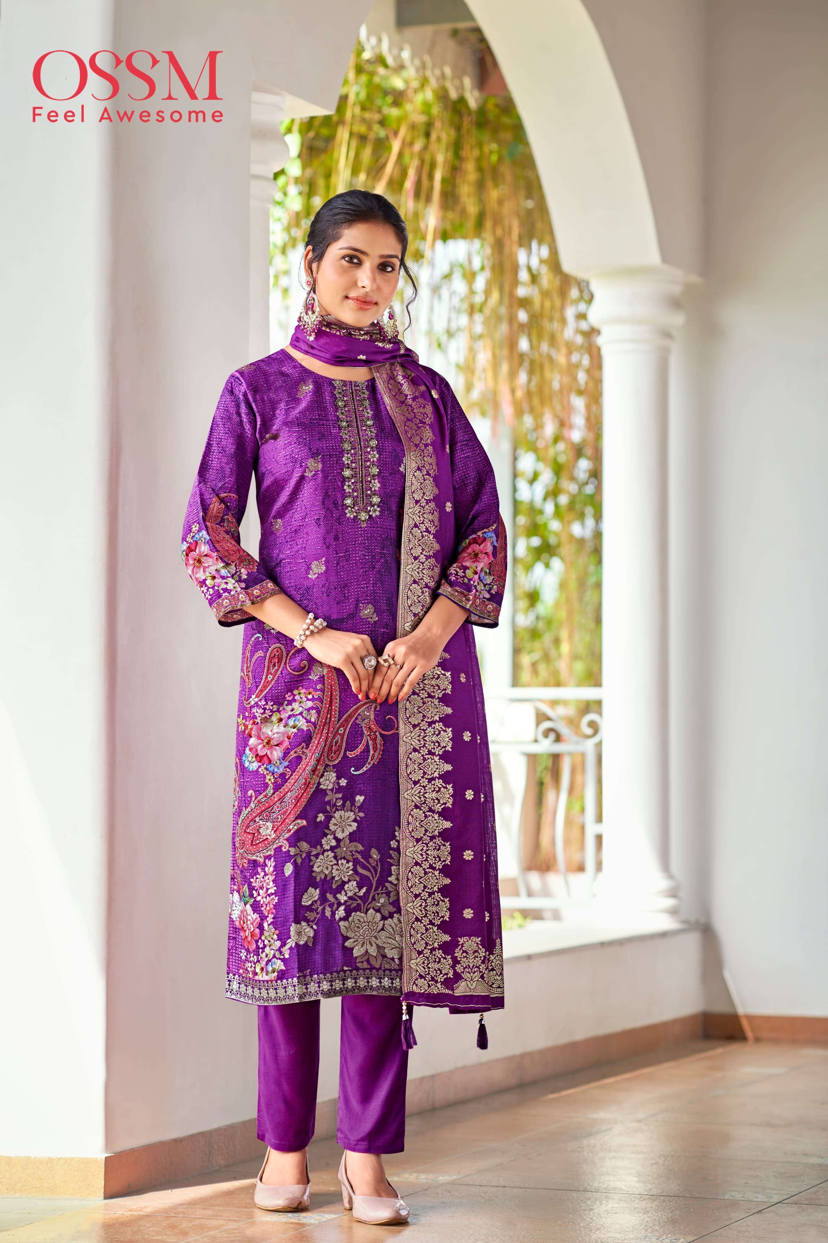 catalogue ossm catalouge mandira festive collection pure viscos russian dola silk jacquard digital print with astar hand work bottom santoon dupatta chanderi jacquard fancy