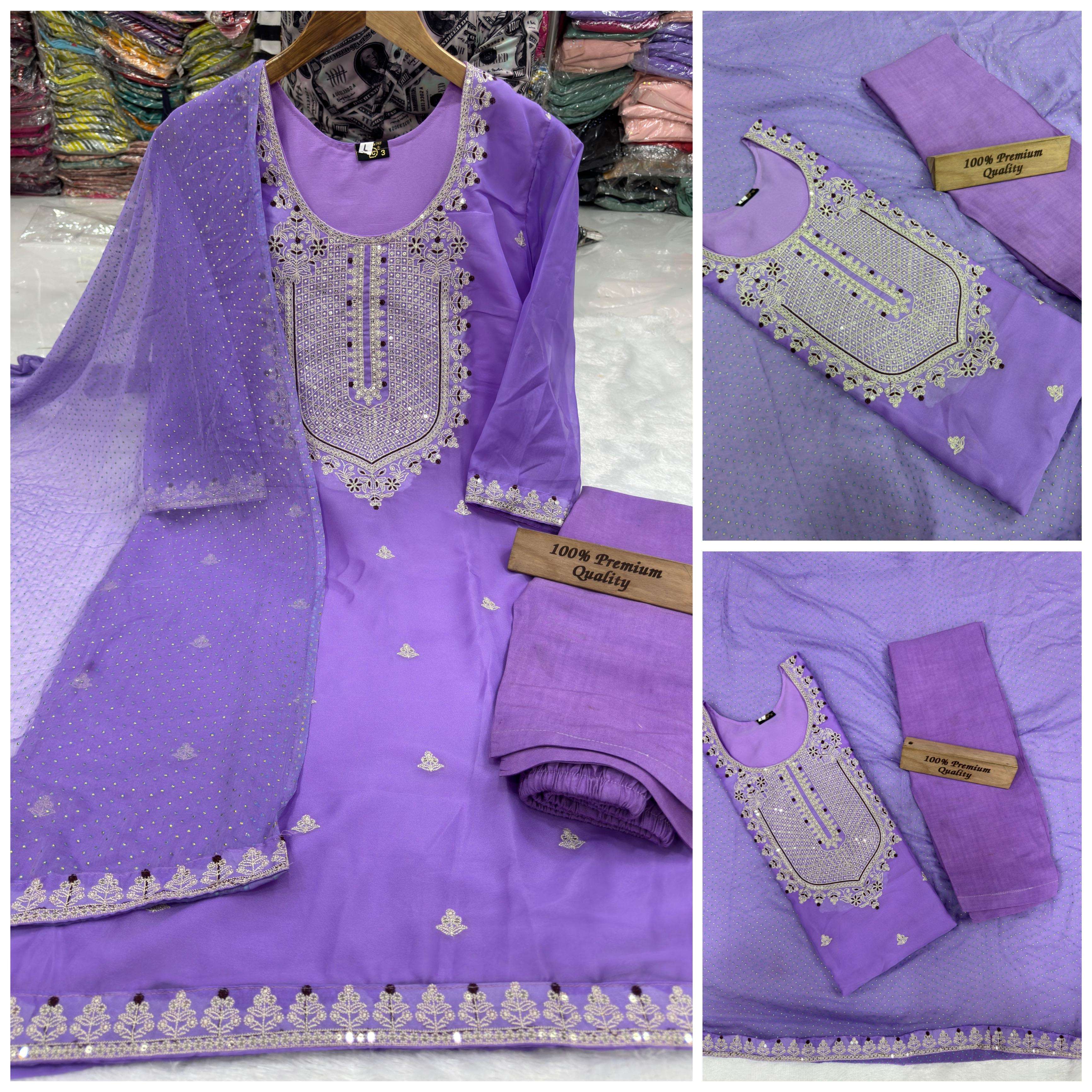 festival special catalogue sip top pure organza suit with inner with beautiful sequance embroidery work in front and daman bottom pure rayon cotton dupata pure chiffon dupata with beautiful embroidery border