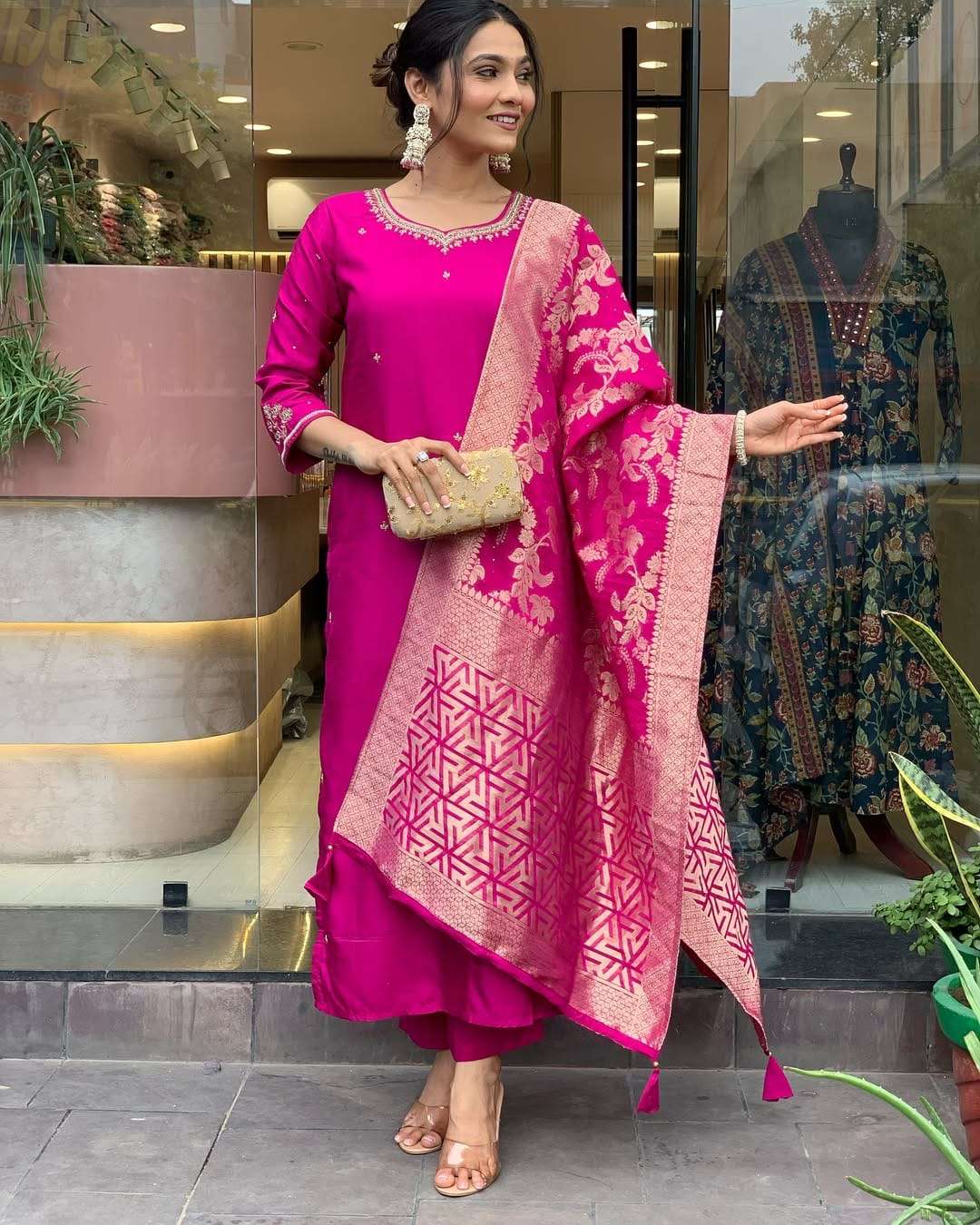 hit design new beautiful heavy fully stitchied suit set brand showroom piece coding hevay full work heavy suit set which is beautifully decorated with intricate hand embroidery zari weaving