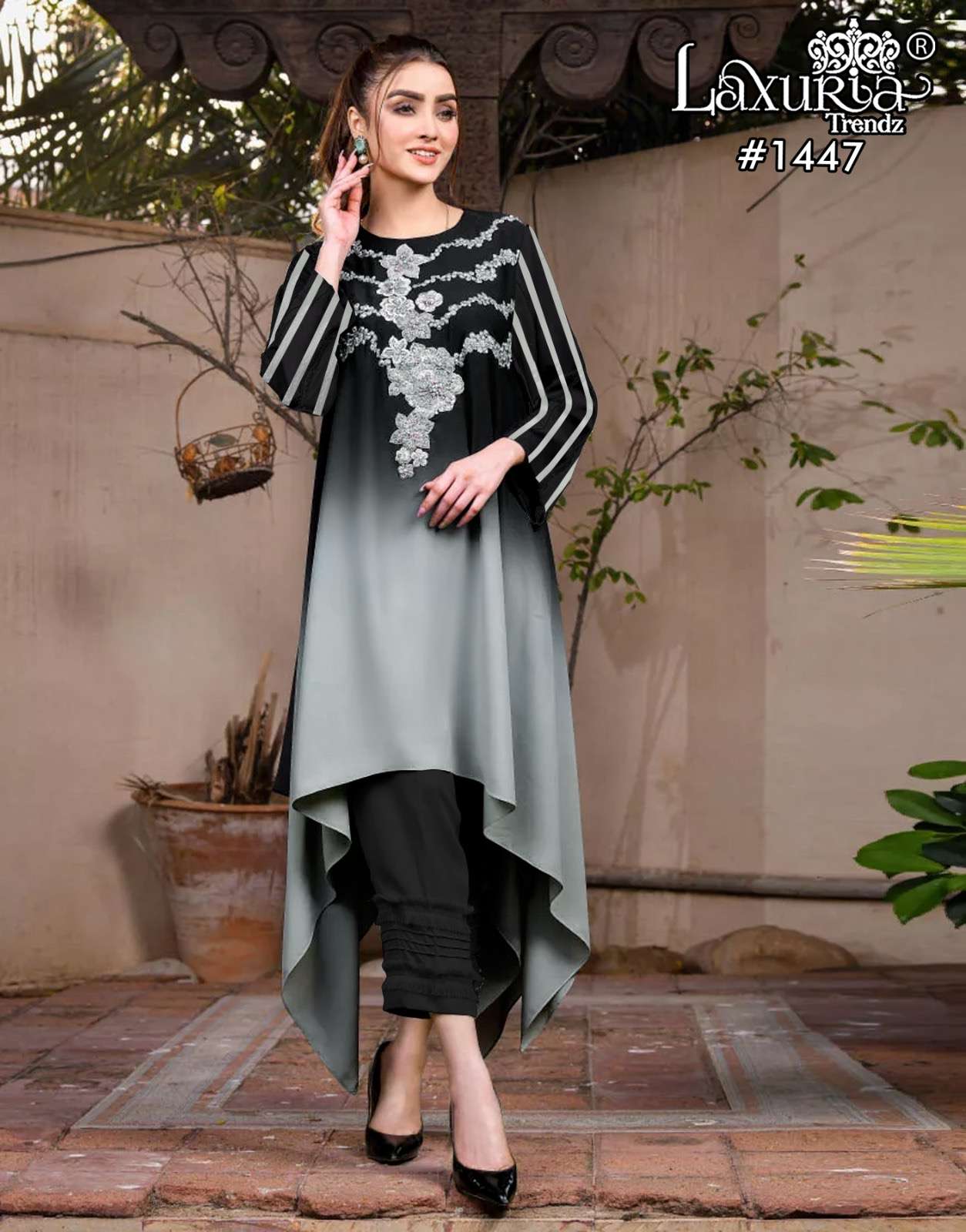 laxuria trendz design number 1447 luxury pret collection in tunic stylist n pant launching superior quality in affordable price for our valuable customer designer stylish up