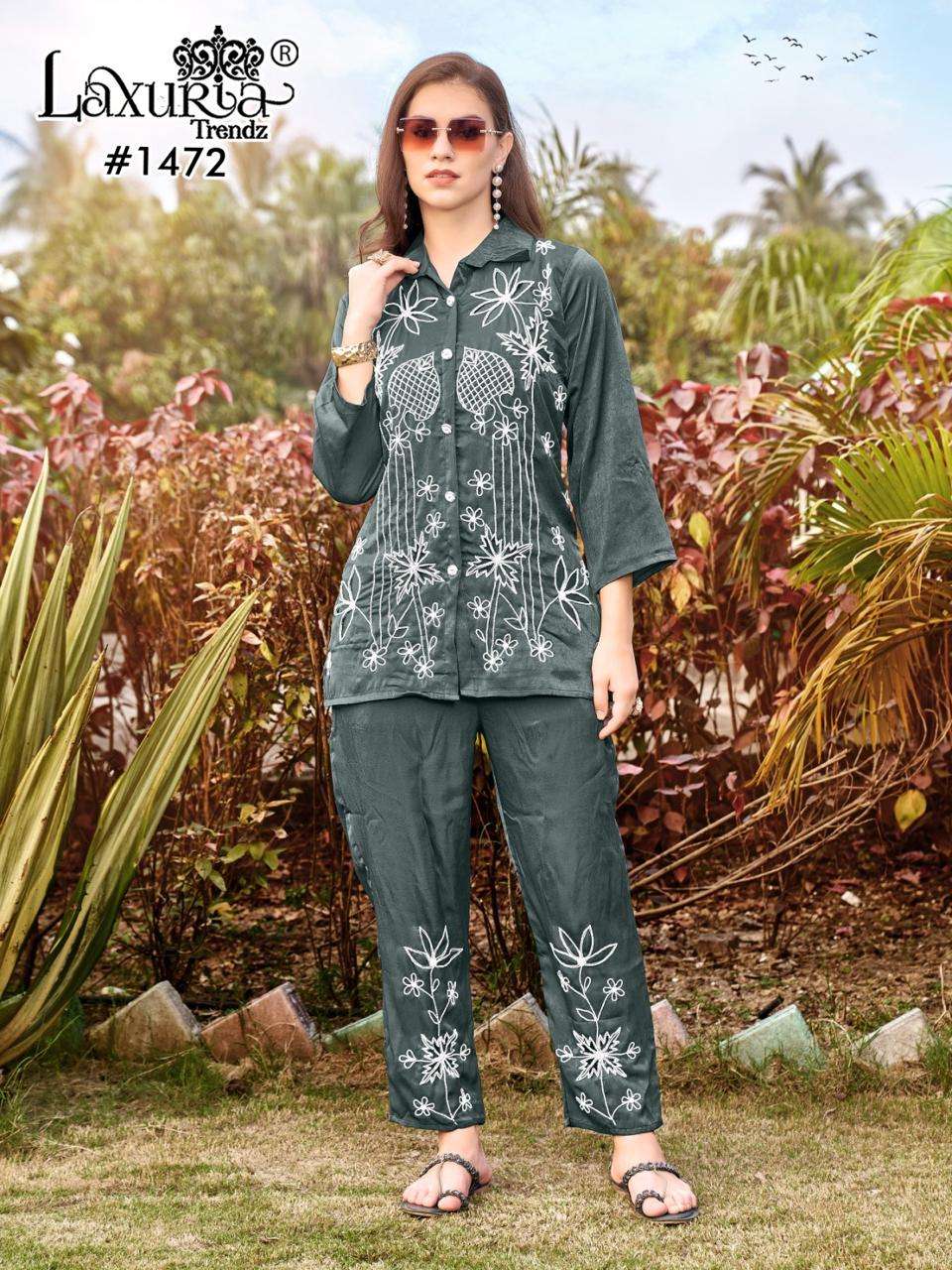 laxuria trendz design number 1472 readymade pakistani dresses gorgeous heavy handwork tunic with cut work n glamours  paired with hand work pant with cutwork