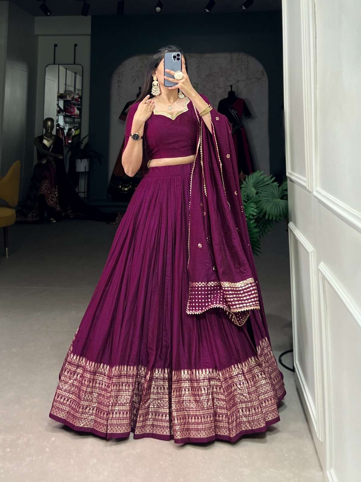lehenga choli crafted for grace and beauty pure chanderi plain lehenga with intricate zari work border accompanied by sequin embellished dupatta catalogue priyadarshi lnb1906 pure chanderi