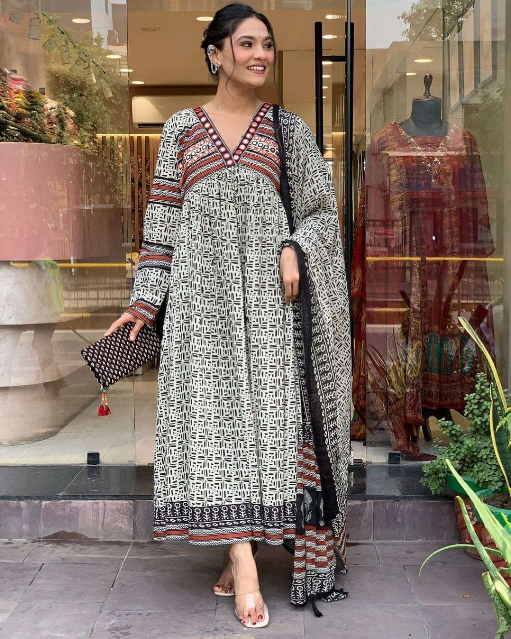 readymade dresses festive special featuring beautiful cotton 60 60 suit cum gown set which is beautifully decorated with mirror beautiful mirror lace detailing in neck suit 
