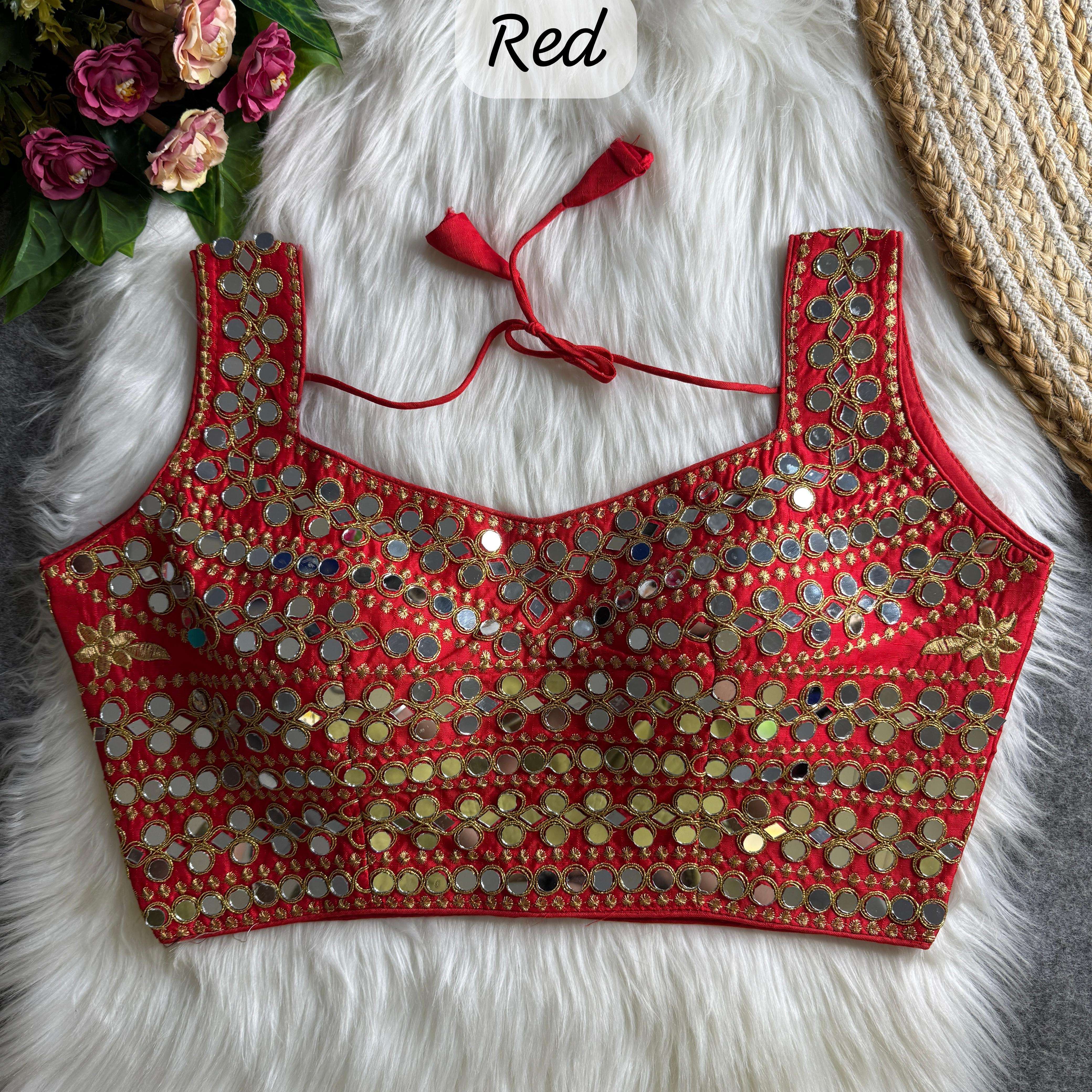 real mirror work spl. partywear blouse fancy bollywood design with codding work n real handmirror work fabric heavy fantom silk readymade stylish blouse