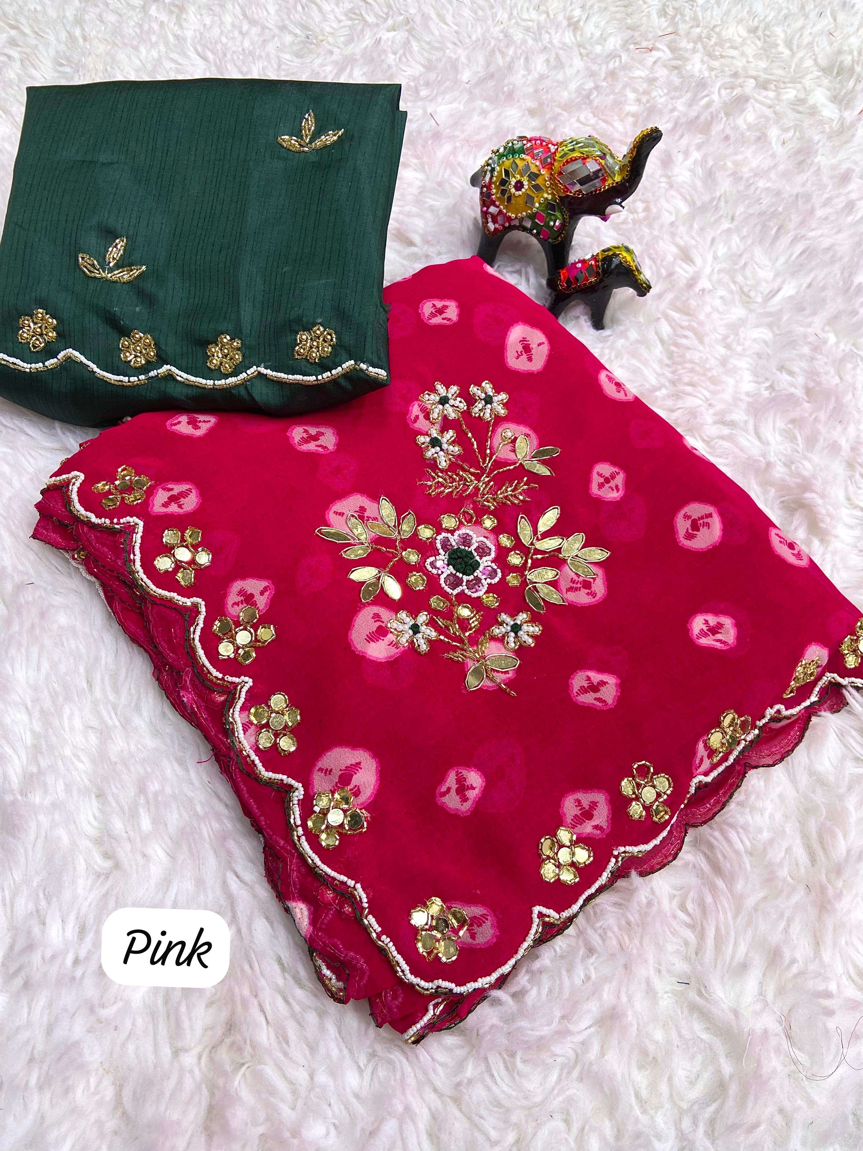 saree c by c georgette handwork beautiful soft c by c georgette bandej saree with heavy handwork khatli moti butta with rich look handwork butti in whole saree 