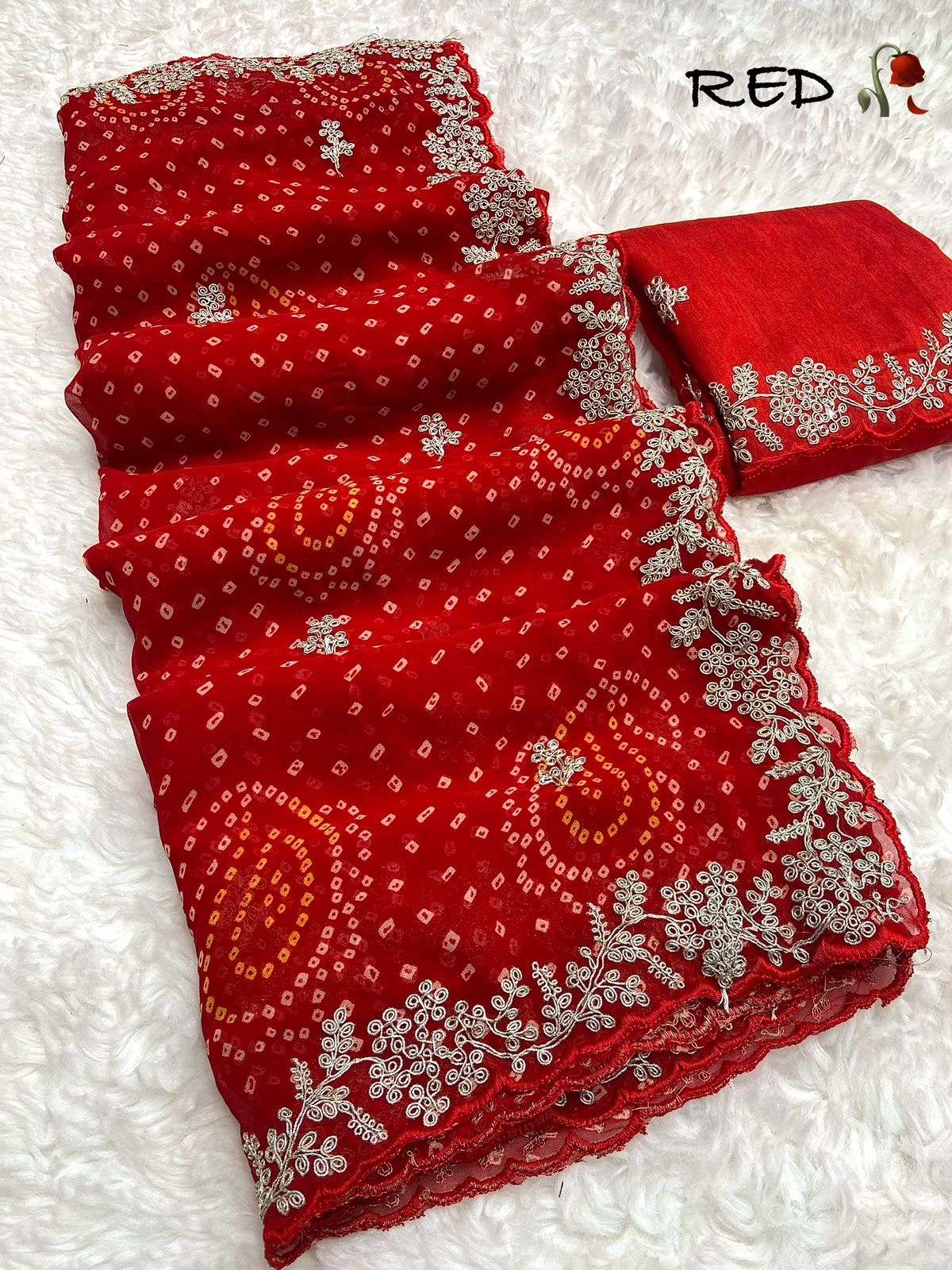 saree pitta work fabric n details soft c by c georgette bandej saree with beautiful c pallu pitta work n whole saree butti with rich look cut work border blouse heavy mono with work unstitched
