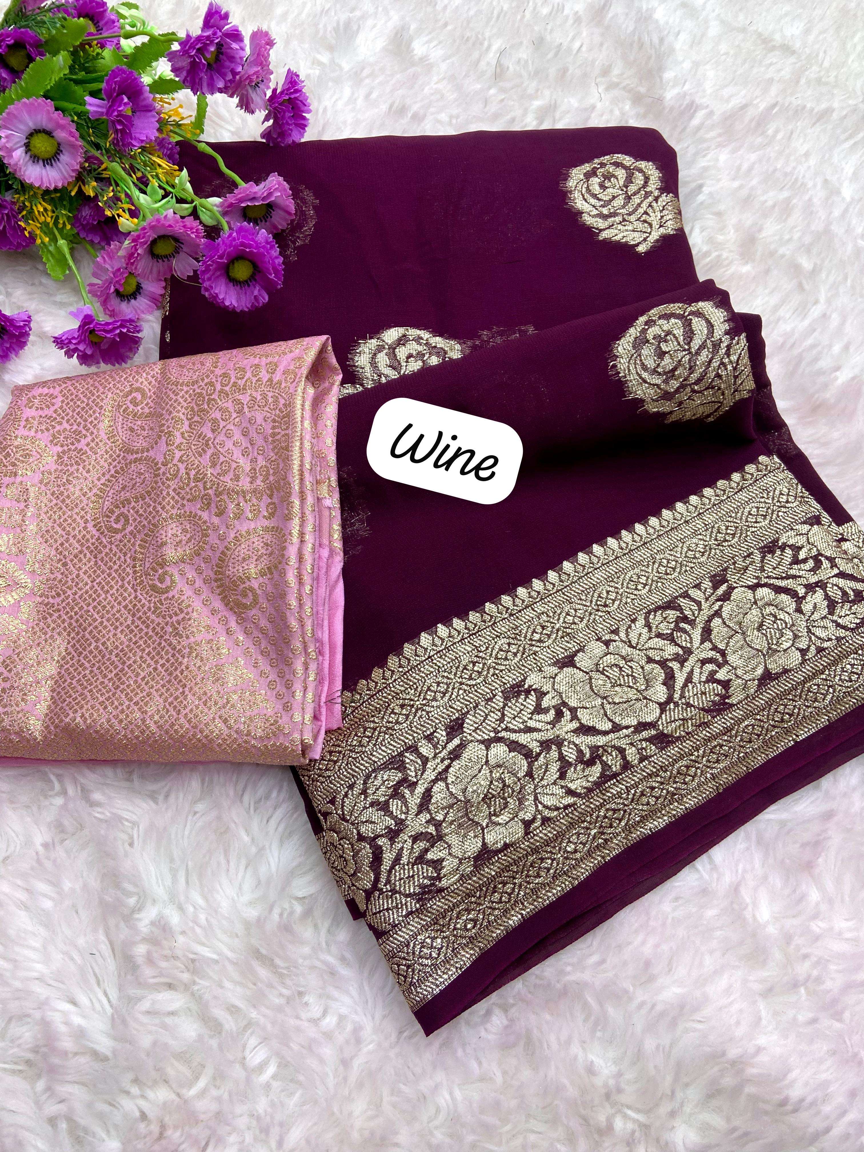 saree viscose Georgette saree with elegant weaving butta n weaving zari border weaving blouse designer partywear saree 