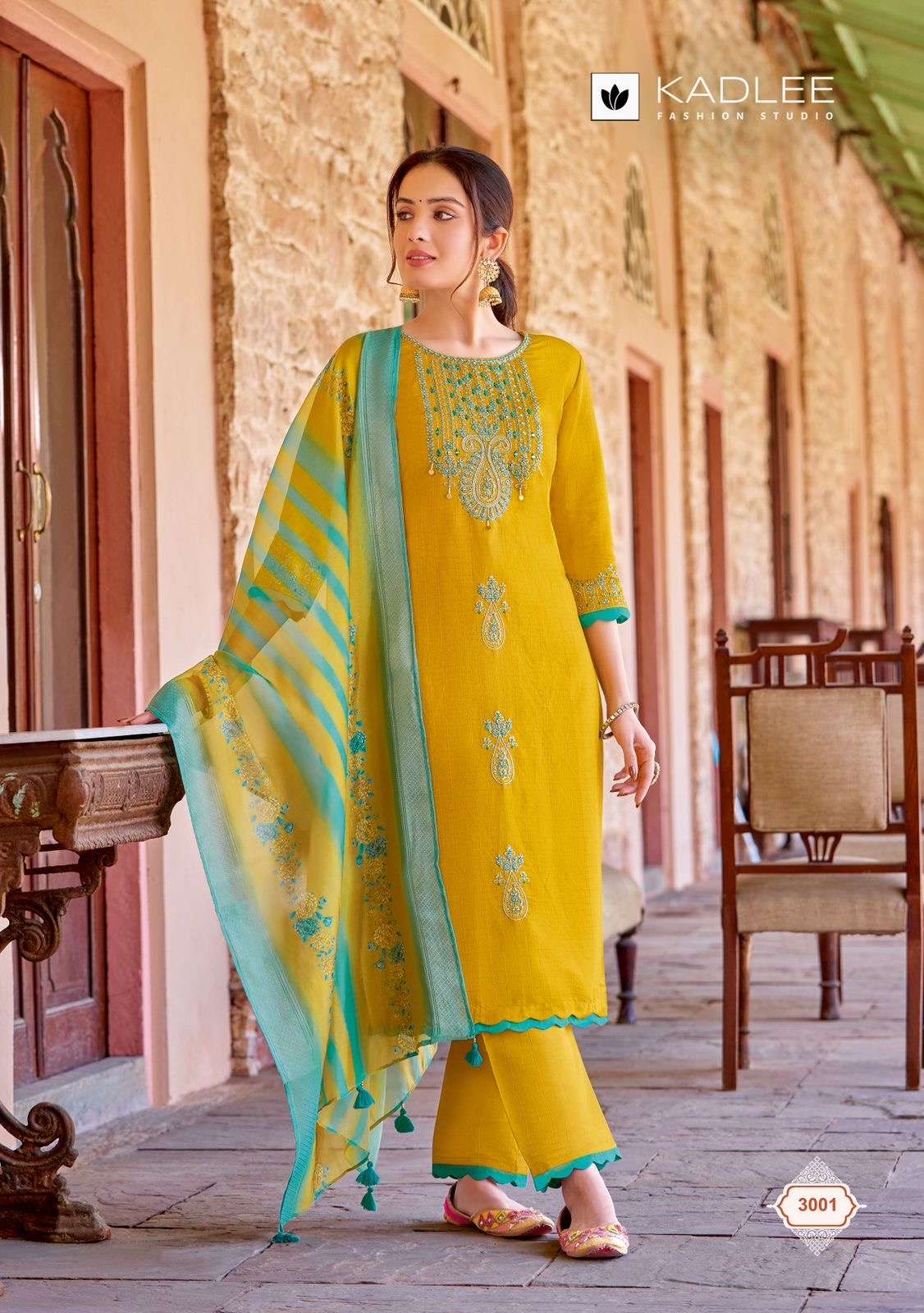 suit brand name kadlee catalogue heritage design 6 fabric viscose weaving work thread n handwork bottom viscose weaving dupatta organza jacquard print size m to xxxl
