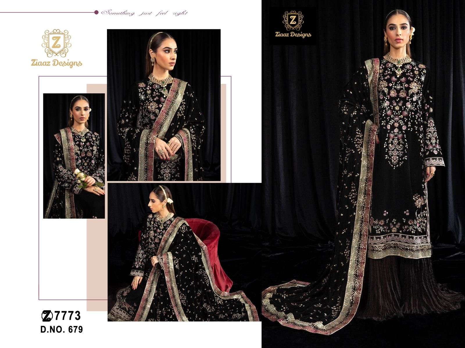 ziaaz designs brand that speaks for itself code 679 semi stitched velvet semi stitched outfit with beautiful embroidery velvet unstitch bottoms velvet embroidered full size dupattas