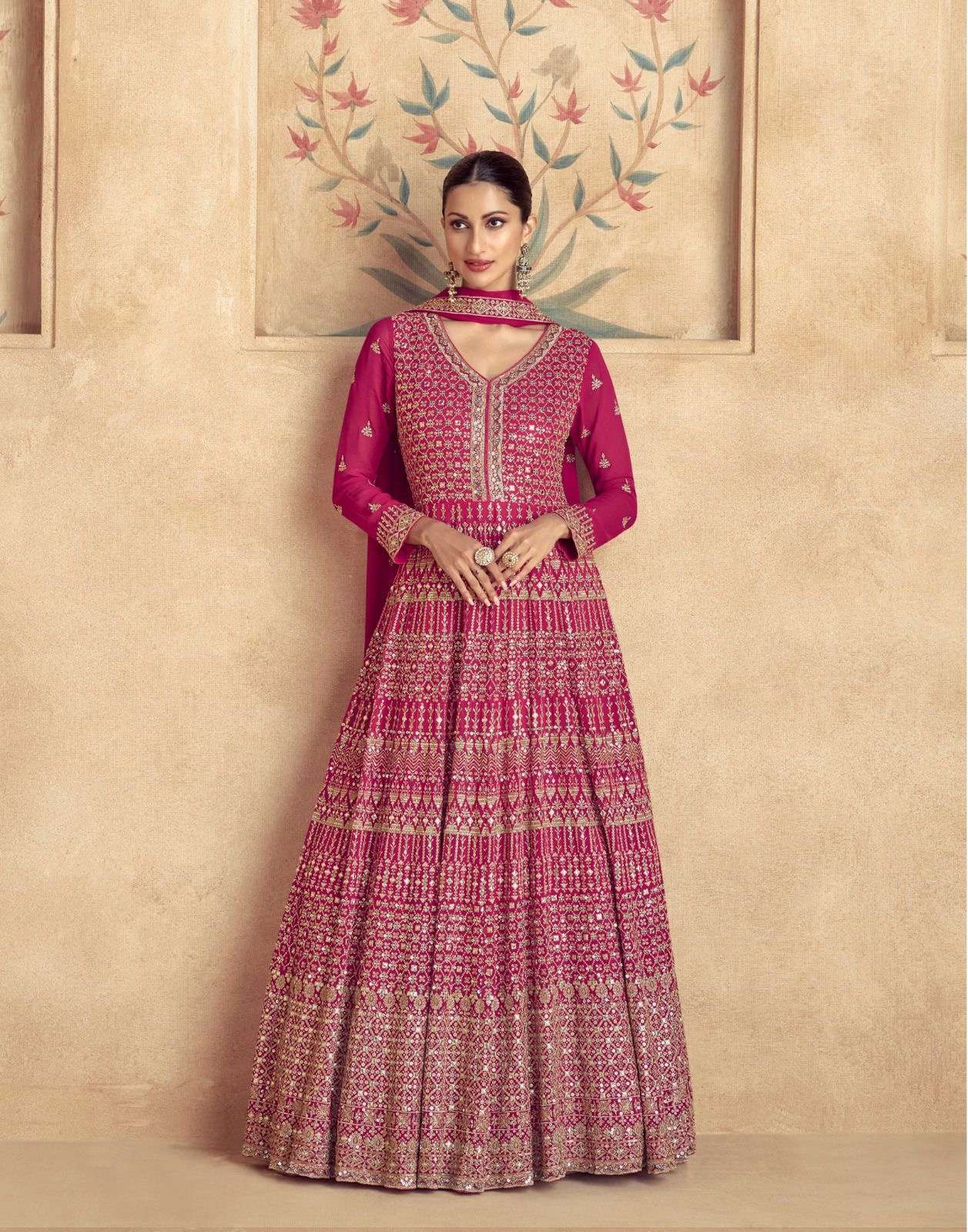 aashirwaad creation catalogue maharani nx series 10072 to 10075 top real georgette free size stitch duptta real georgette readymade heavy embroidery suit 