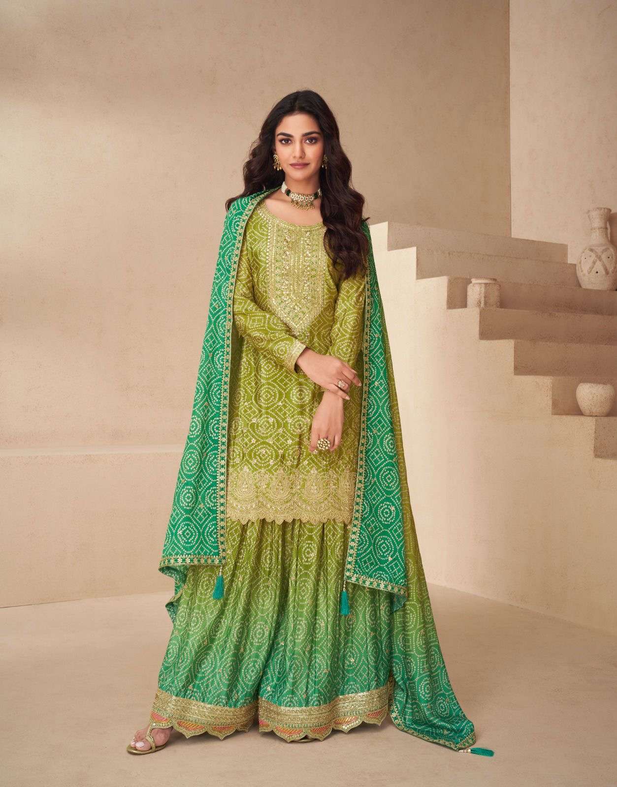 aashirwaad creation catalogue netra 10169 series fabric details top premium chinnon silk free size stitch plazzo premium chinnon silk free size stitch duptta premium chinnon digital print